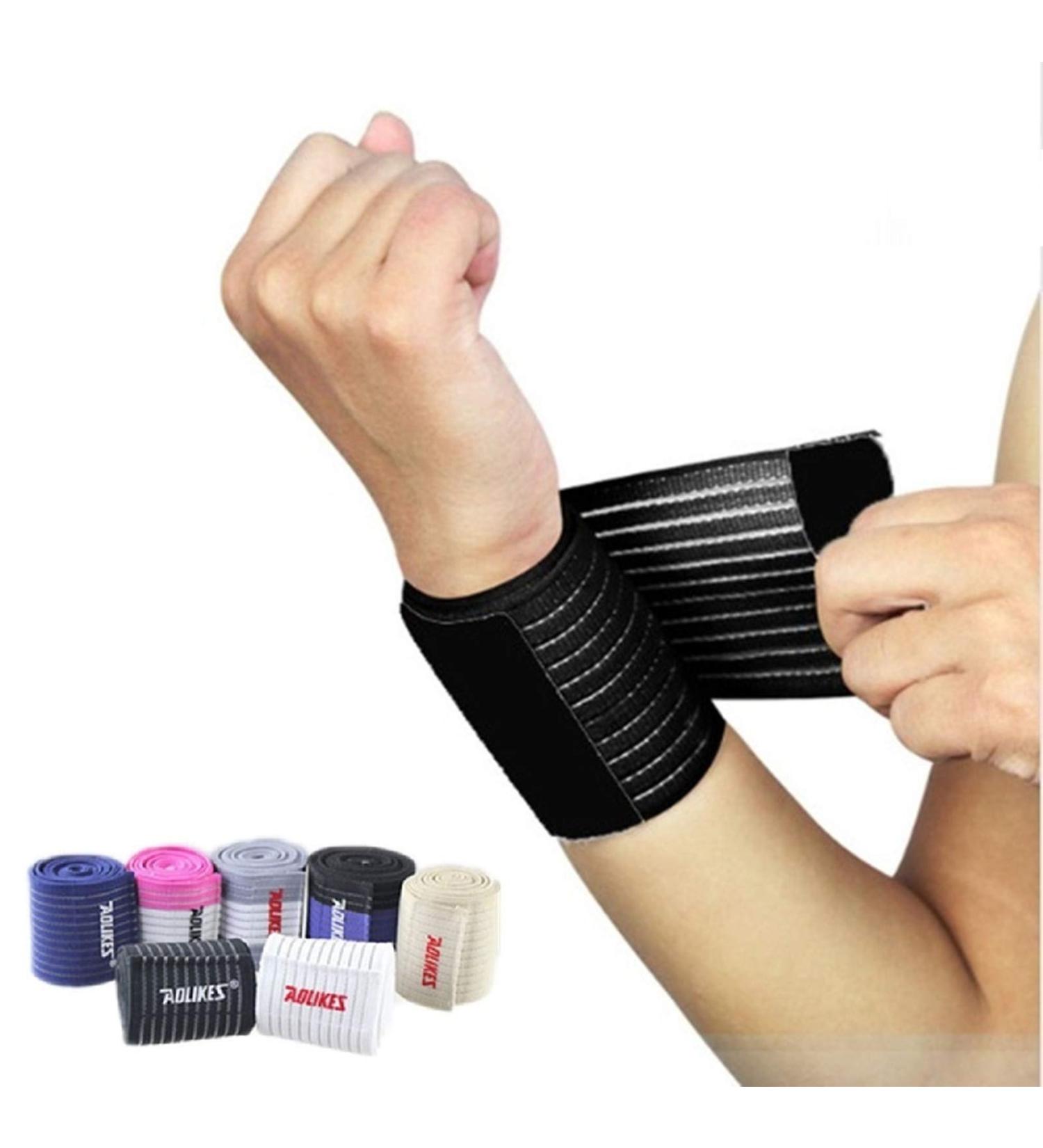 Adjustable Black Wrist Bandage Support Brace for Men | Elastic Stretchy Gym Training Straps & Safety Protector - Buy Online on GoSupps.com