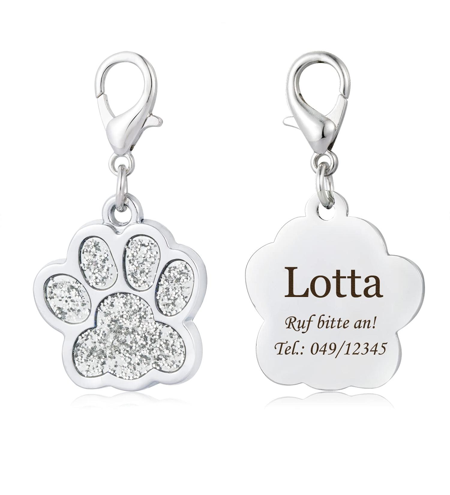 Buy Engraved Dog & Cat ID Tags | Custom Silver Pet Tags with Paw Print Motif - Buy Online on GoSupps.com