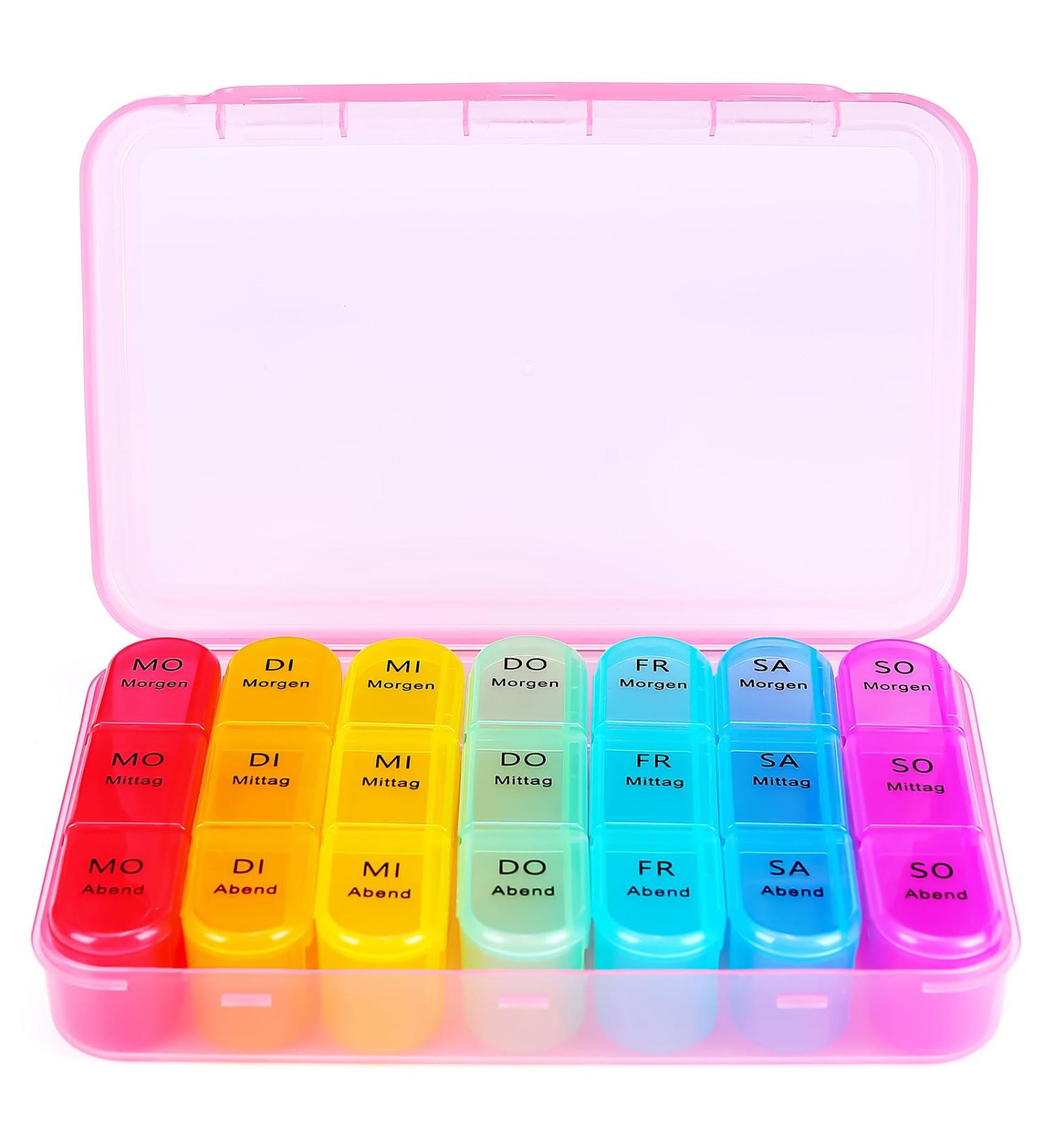Weekly Pill Organizer - 7 Day Medication Box with 3 Compartments - Large Capacity for Vitamins & Meds - Pink - Buy Online on GoSupps.com
