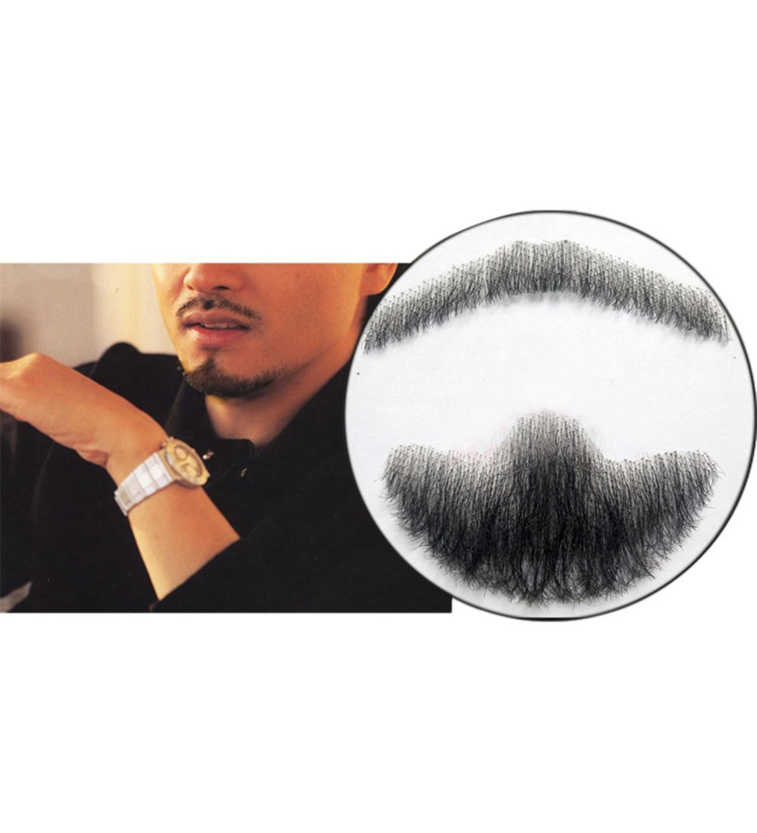 Remeehi Hand-Made Goatee Men's Beard Costume - Black Human Hair Mustache Pretend ZGRong - Buy Online on GoSupps.com