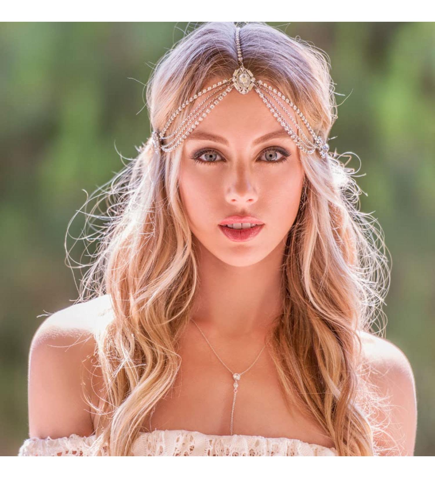 Bridal Boho Head Chain Vintage Gothic Gold Head Chain Rhinestone Layered Tassel Hair Jewellery Headband Festival Wedding Headpieces Headdress Hair Chain Jewelry Hair Accessories for Women and Girls - Buy Online on GoSupps.com