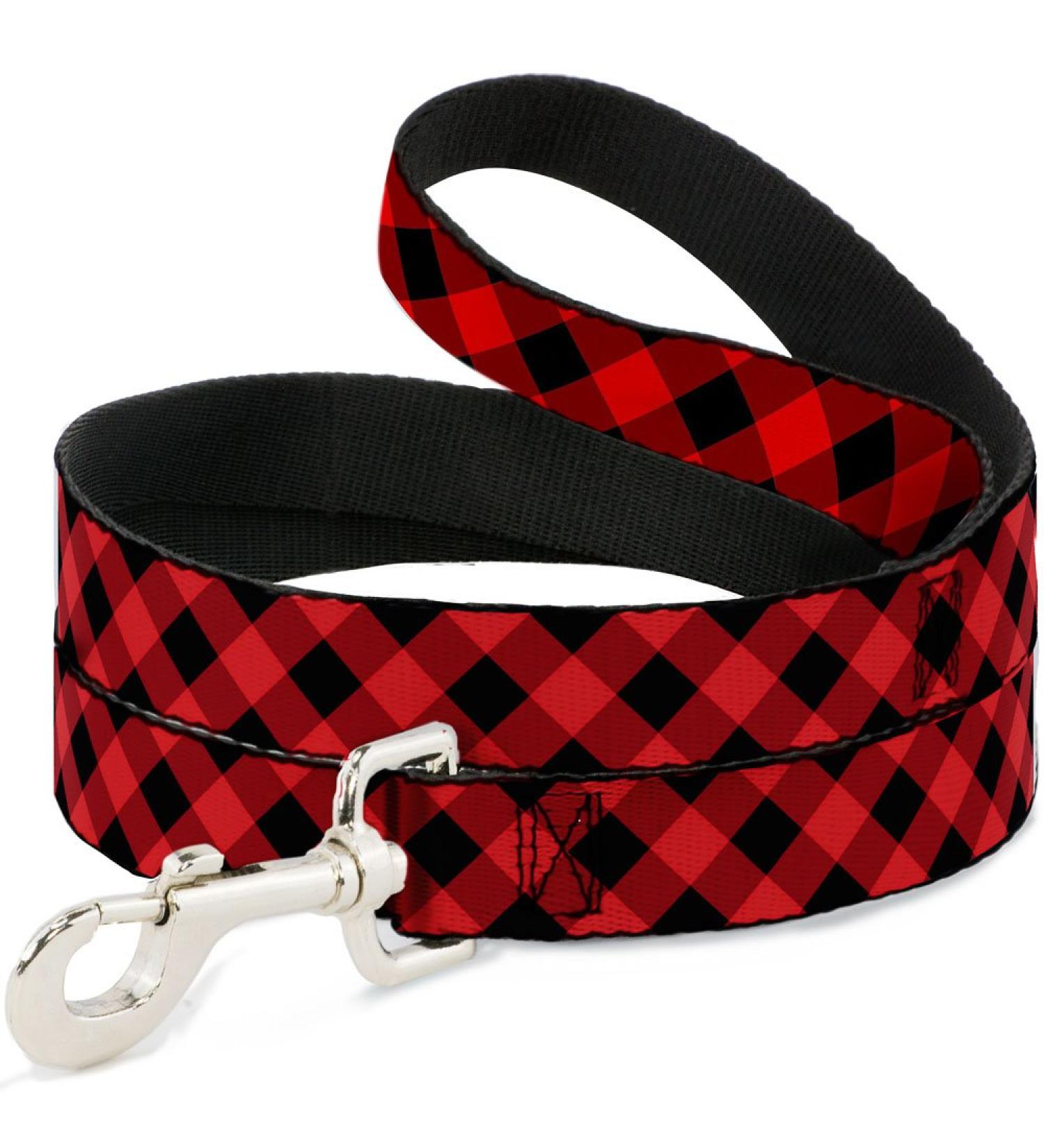 Buckle-Down Diagonal Buffalo Plaid Dog Leash - Black/Red - Available in Various Lengths & Widths for Small, Medium, Large Dogs & Cats - 4ft x 1.5 - Buy Online on GoSupps.com