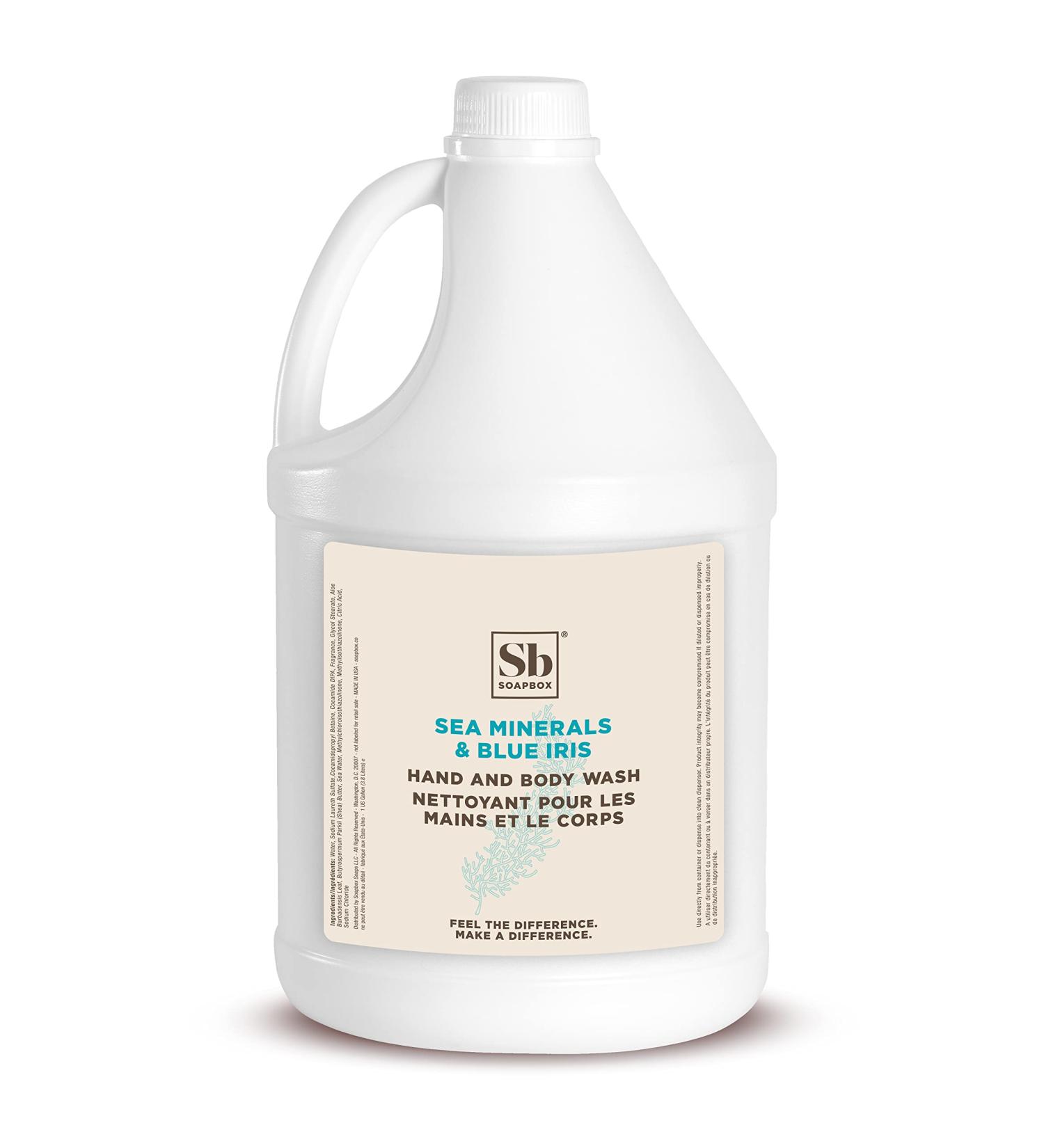 Soapbox Sea Minerals & Blue Iris Liquid Hand Soap & Body Wash - Gentle Moisturizing Cleanser, Vegan & Cruelty-Free | Gallon Size for Bathroom, Kitchen & Professional Use - Buy Online on GoSupps.com