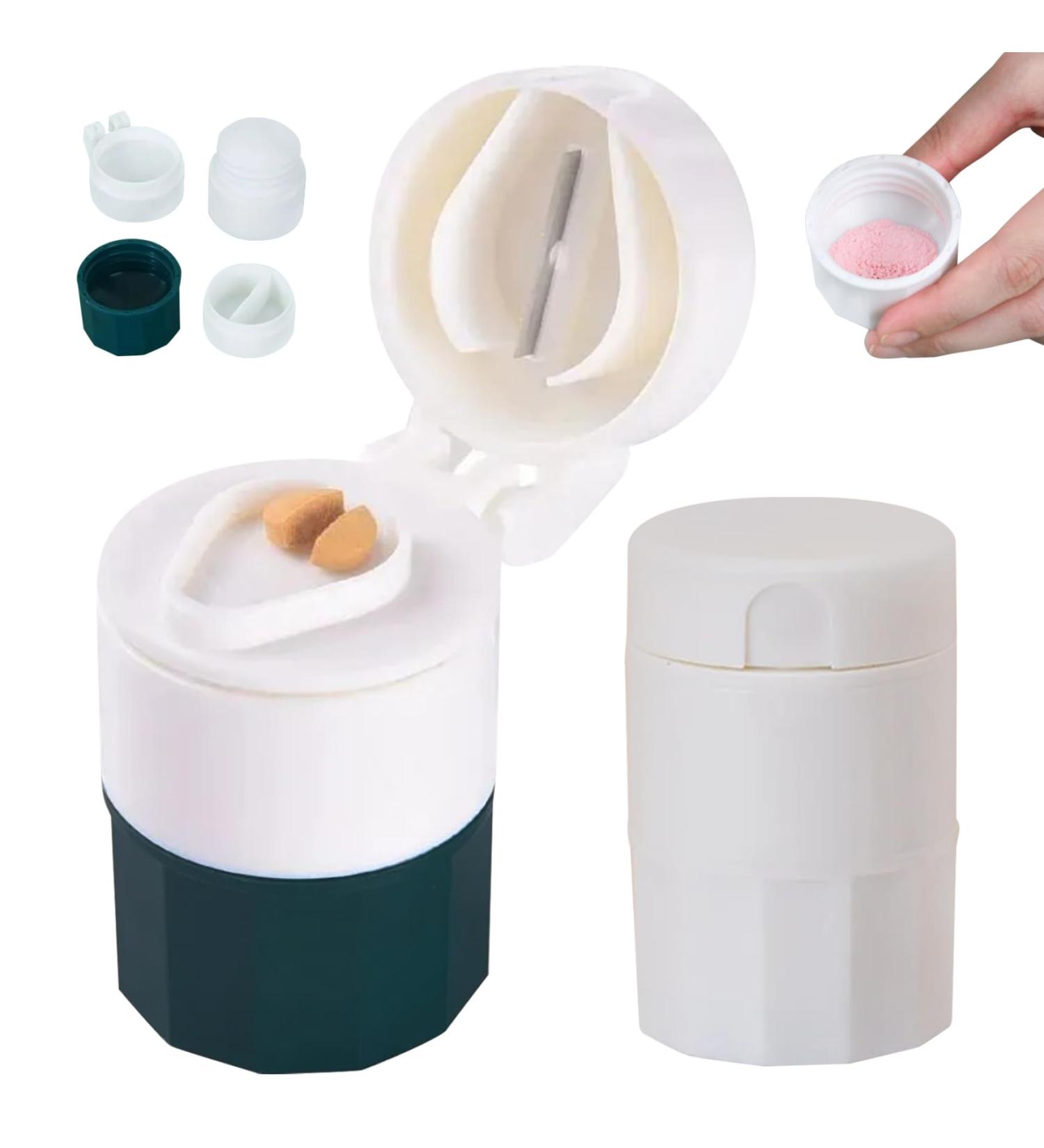 2Pcs Pill Cutter & Splitter | 3 in 1 Tablet Crusher & Organizer | Travel Sized Compact Storage for Pills Vitamins & Tablets - Buy Online on GoSupps.com