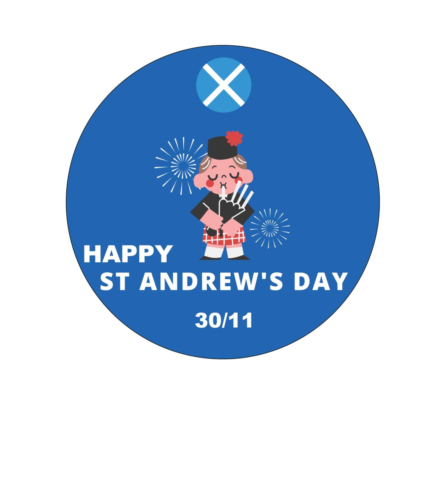 Happy St Andrew's Day Scottish Celebration 7.5 inch Circle on Decor Icing Sheet Edible Cake Topper - Perfect for Decorating Larger Cakes
