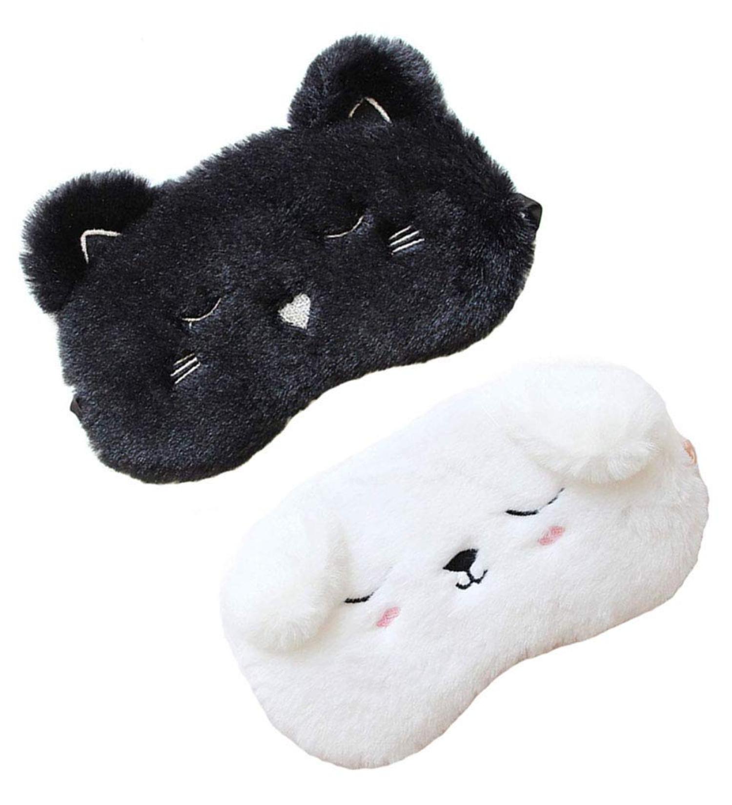 Cute Animal Sleep Mask 2-Pack for Girls - Cat and Dog Plush Blindfold Eye Cover for Women - Perfect for Travel, Nap, and Night Sleeping - Buy Online on GoSupps.com