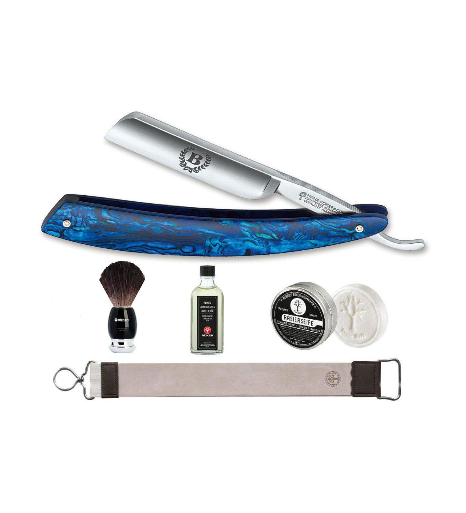 B KER SOLINGEN Paua Set - Shaving Brush Set - Razor - Shaving Knife - Razor Men - Beard Knife
