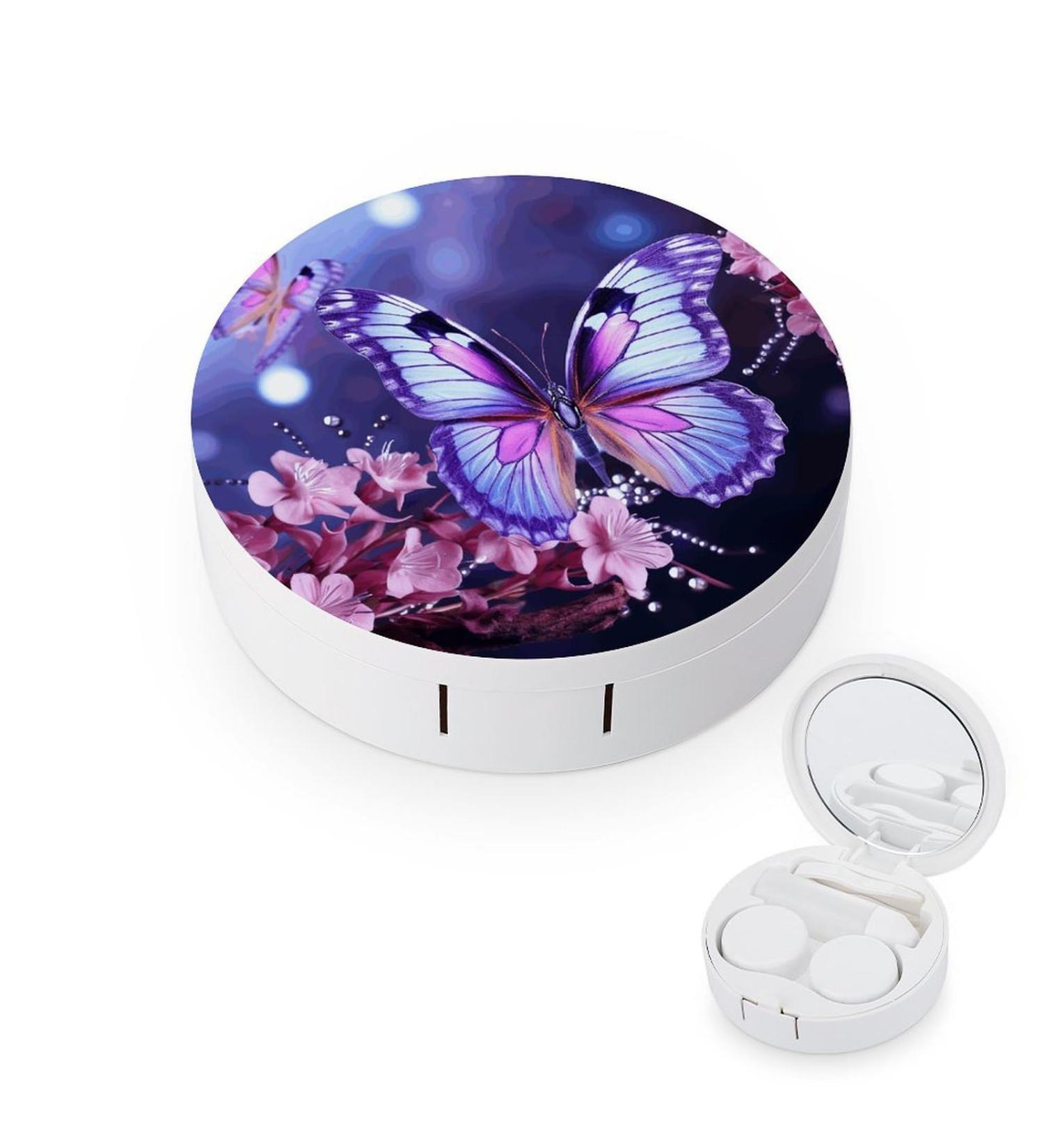 Purple Butterfly Print Contact Lens Case - Travel Care Box for Contact Lenses - Buy Online on GoSupps.com