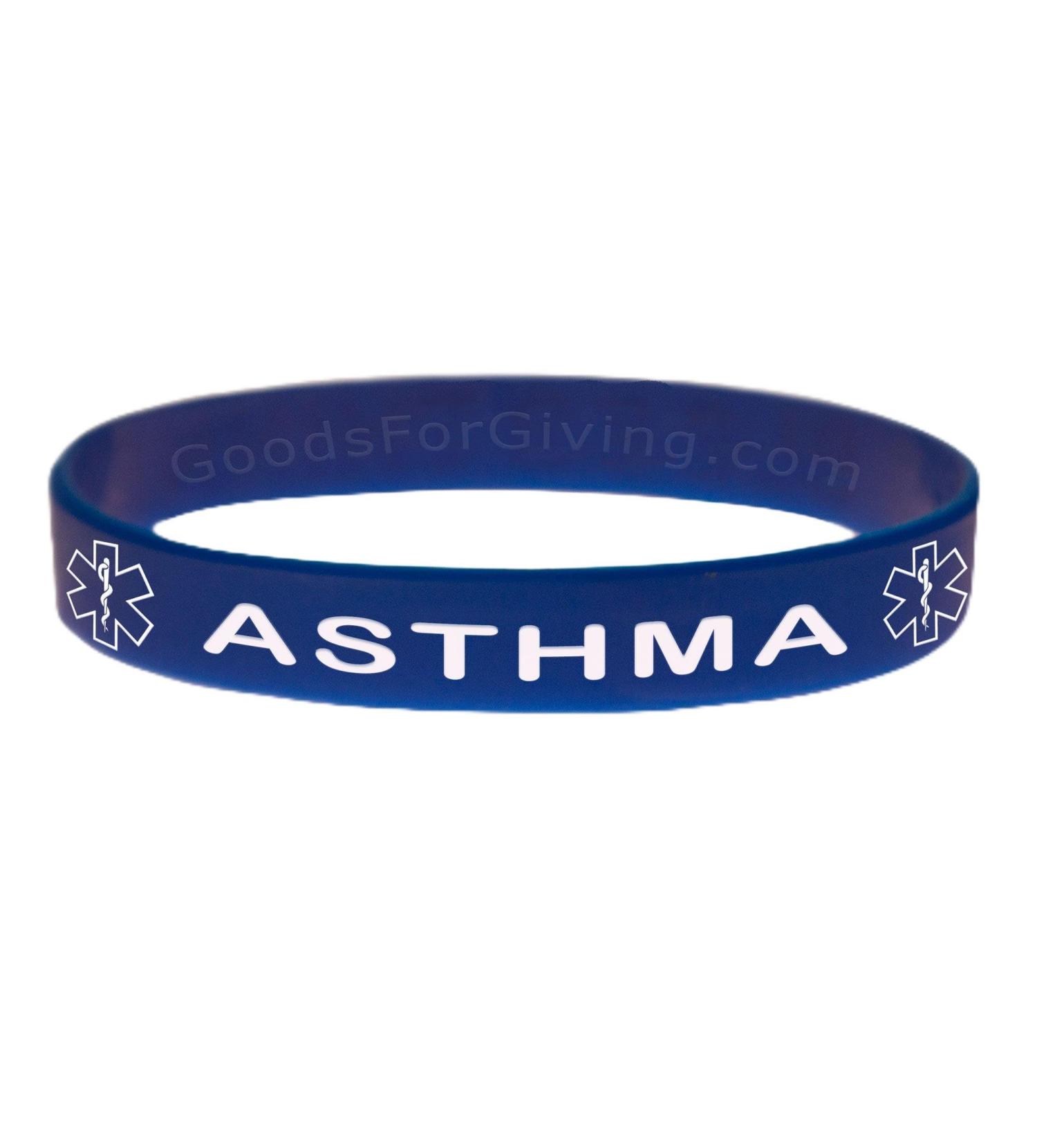 Asthma ID Bracelet Wristband - Blue - 7 Inches - Youth 7 Inches - Youth Blue