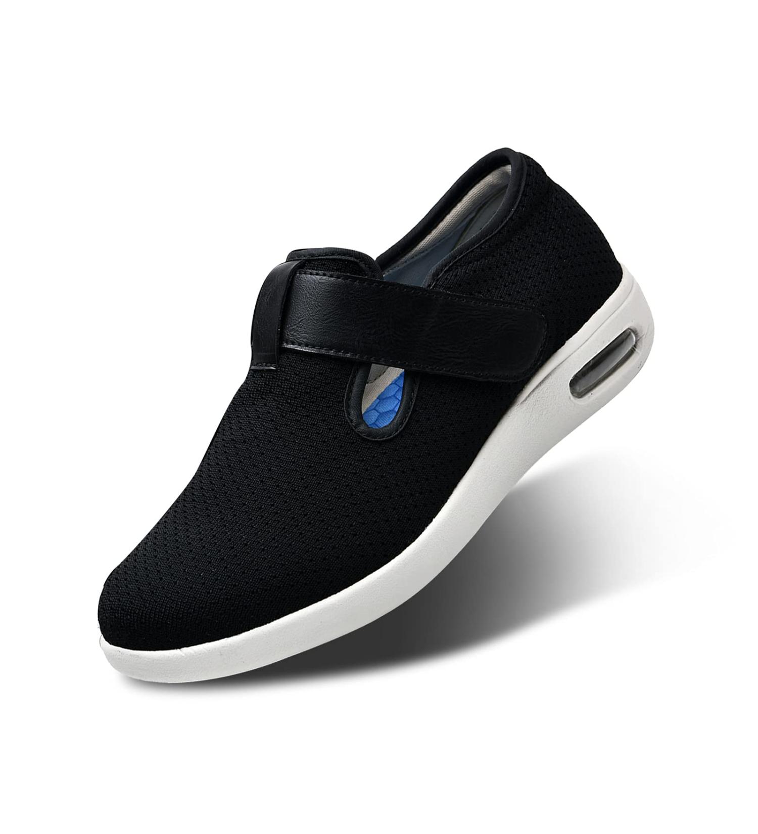 Women's Diabetic Shoes - Adjustable Closure, Extra Wide Air Cushion Sneakers | 9.5 Wide Black - Ideal for Edema, Plantar Fasciitis, Bunions - Buy Online on GoSupps.com