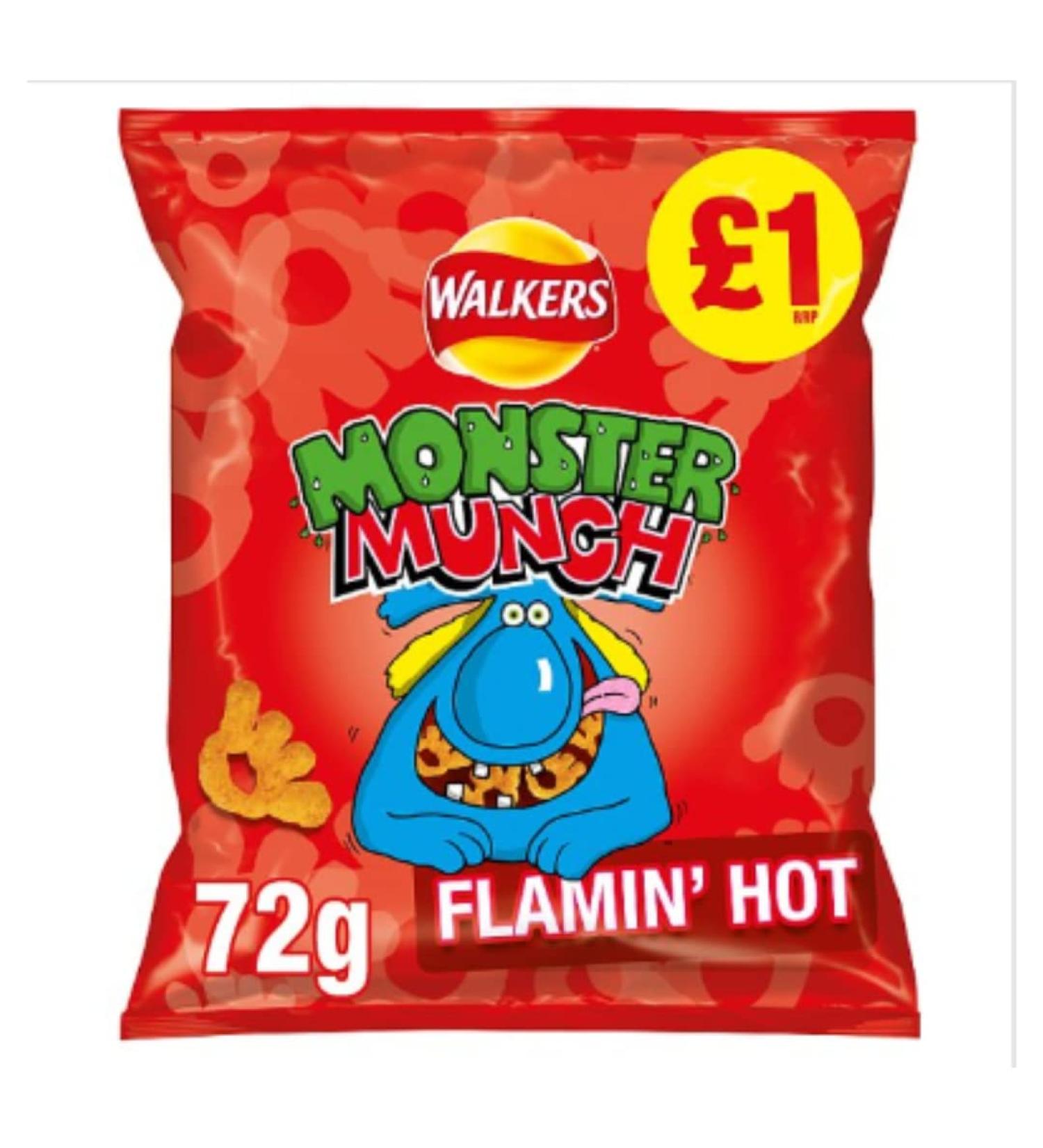 Walkers Monster Munch Flamin' Hot Snacks 72g x Case of 15