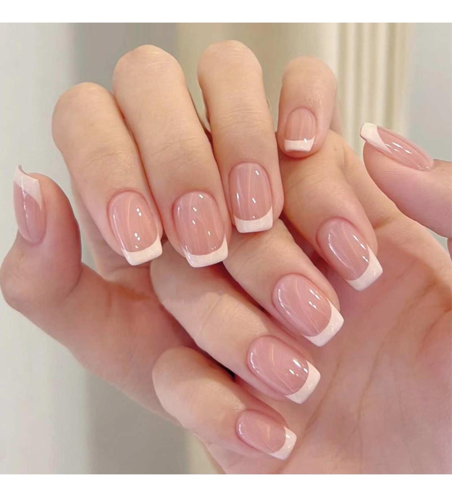 TRHDFW French gradient Wear Nail Patch Finished Patch Short Student White Fake nail removable nail patch short false nails with glue french tip nails french tip false nails - Buy Online on GoSupps.com