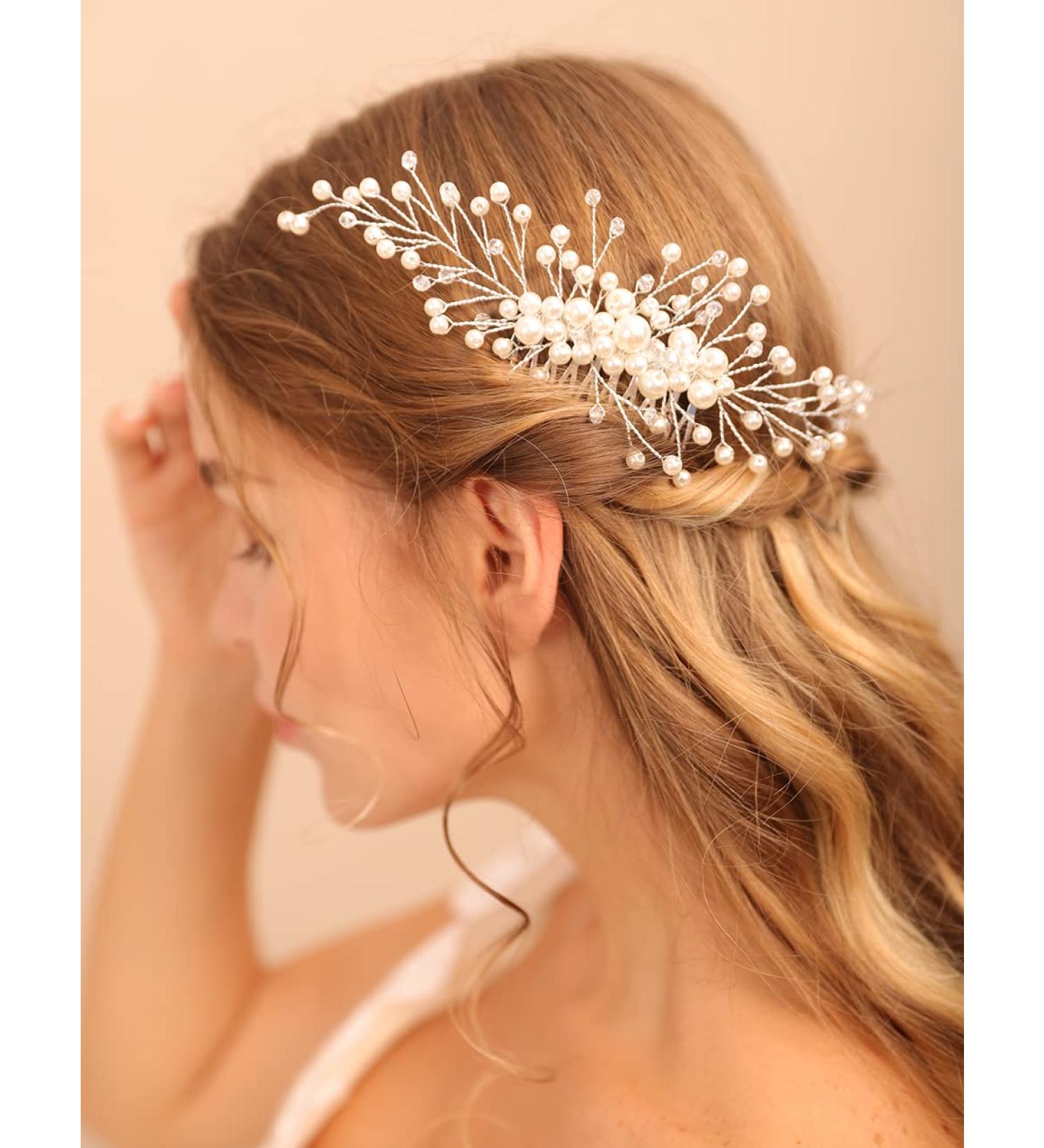 Deniferymakeup Pearl Hair Comb Wedding Hair Comb Pearl Hair Piece Headpiece for Brides Bridal Bridesmaids Crystal Hair Comb for Wedding Hairstyles - Buy Online on GoSupps.com