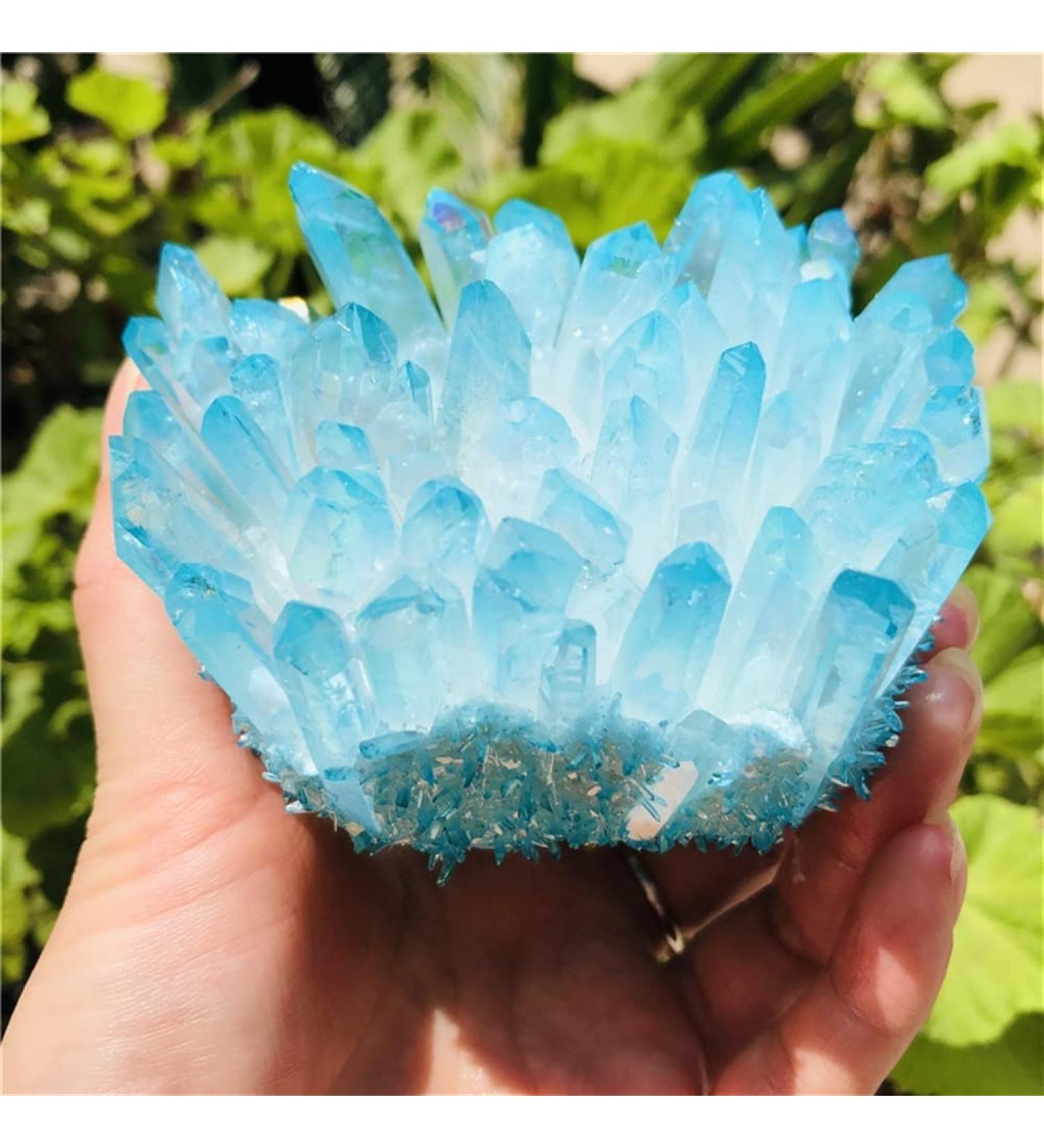 Home Decoration 300-400g Natural Crystal Green Angel Aura Quartz Cluster specimens Cured Titanium Coating Quartz Cluster Stones Crystal Cluster - Buy Online on GoSupps.com