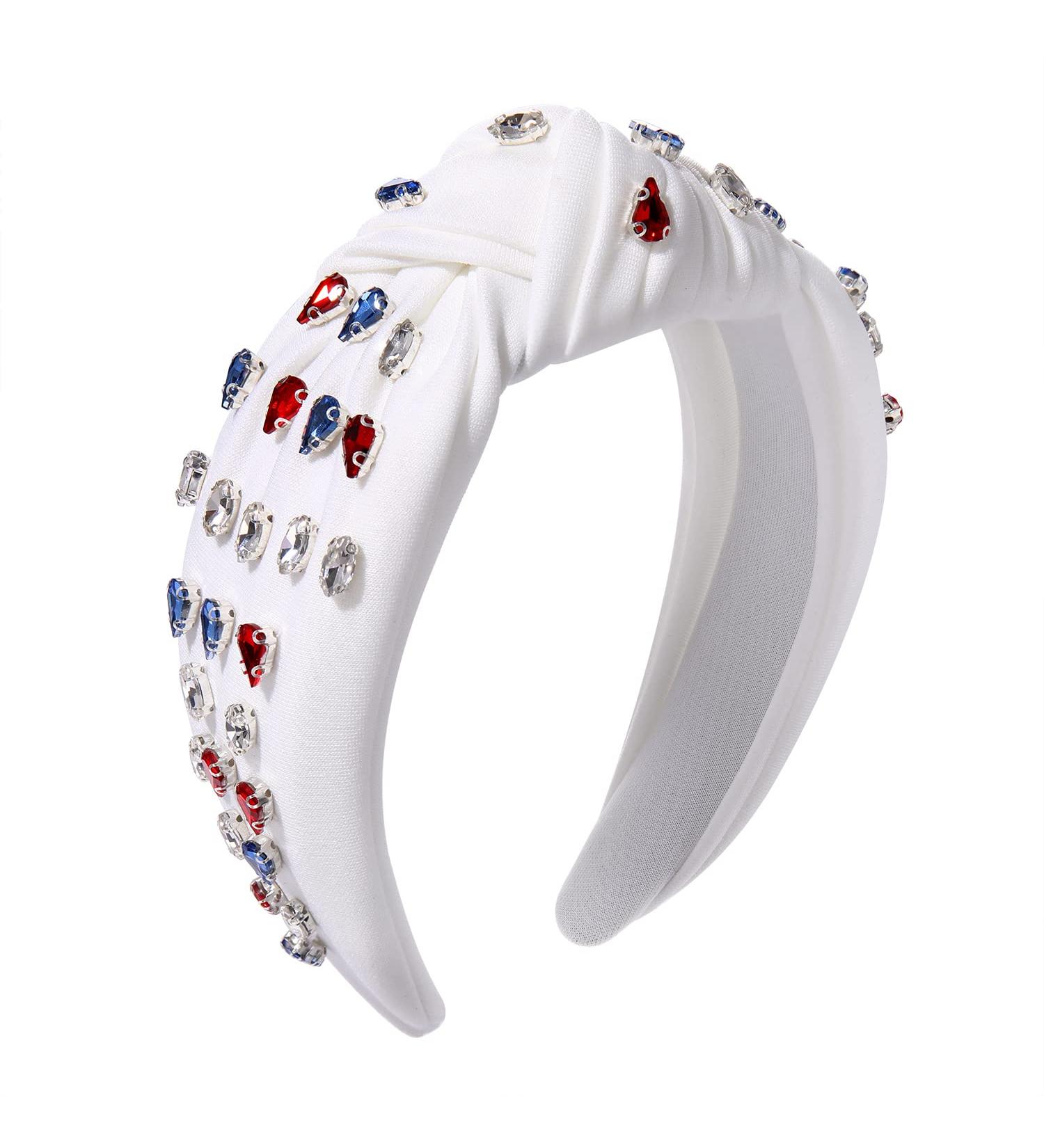 4th of July Rhinestone American Flag Headband for Women - Red White Blue Crystal Twist Turban - Buy Online on GoSupps.com
