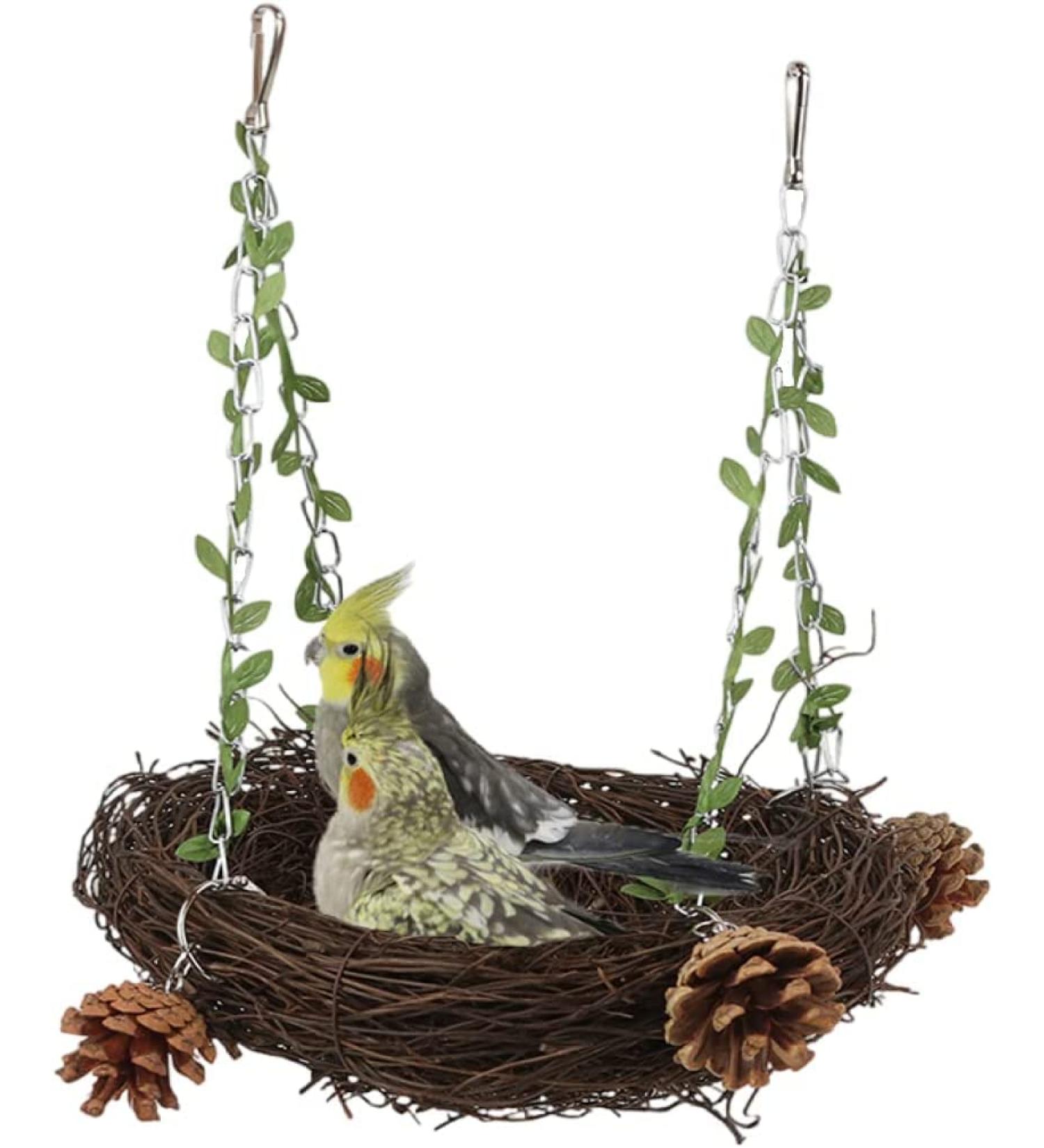WACURRENTHYD Natural Rattan Nest Small Medium Large Bird Swing for Parrot Parakeet Cockatiel Conure Cockatoo Macaw Amazon African Grey Lovebird Finch Canary Budgie Cage Perch Toy (Small) - Buy Online on GoSupps.com
