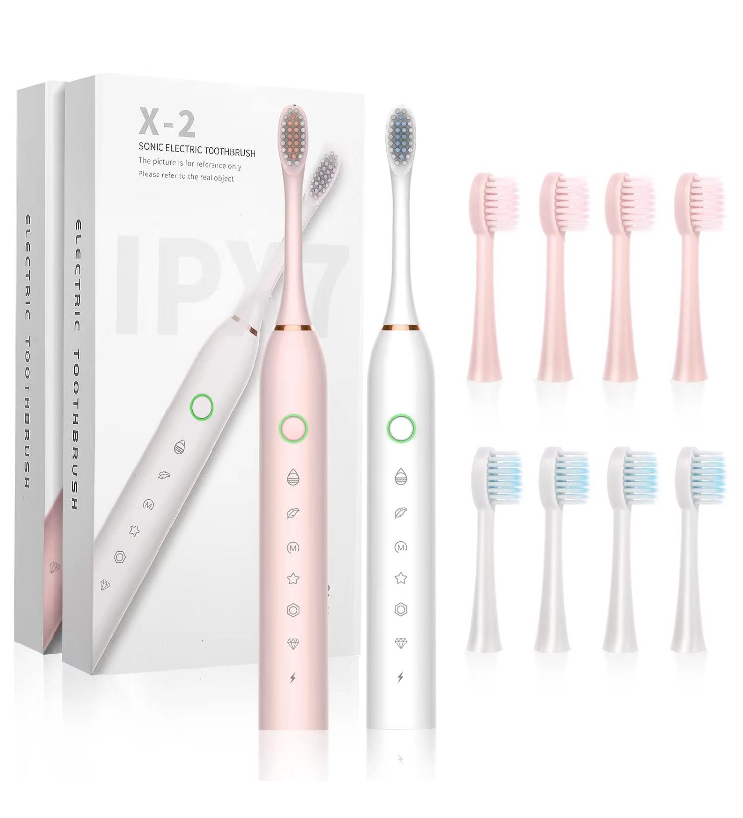 2 Pack Sonic Electric Toothbrush for Adults and Kids - Rechargeable with 8 Brush Heads, 6 Modes, Smart Timer - Fast Charge for 45 Days (White-Black) - Buy Online on GoSupps.com