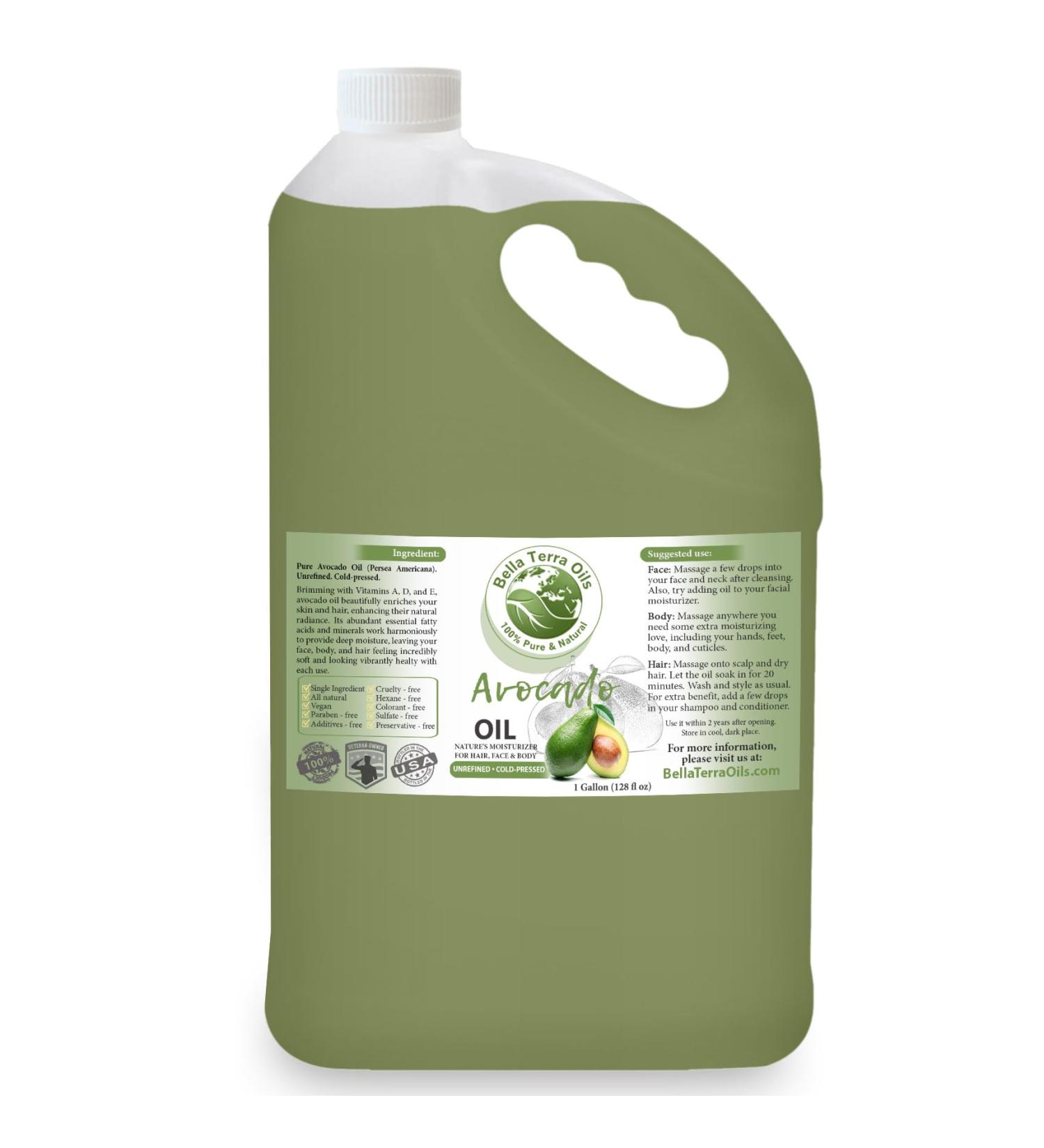 Buy Bella Terra Pure Avocado Oil 1 Gallon for Skin & Hair Nourishment Hydration & Shine Enhance | International Shipping Available - Buy Online on GoSupps.com
