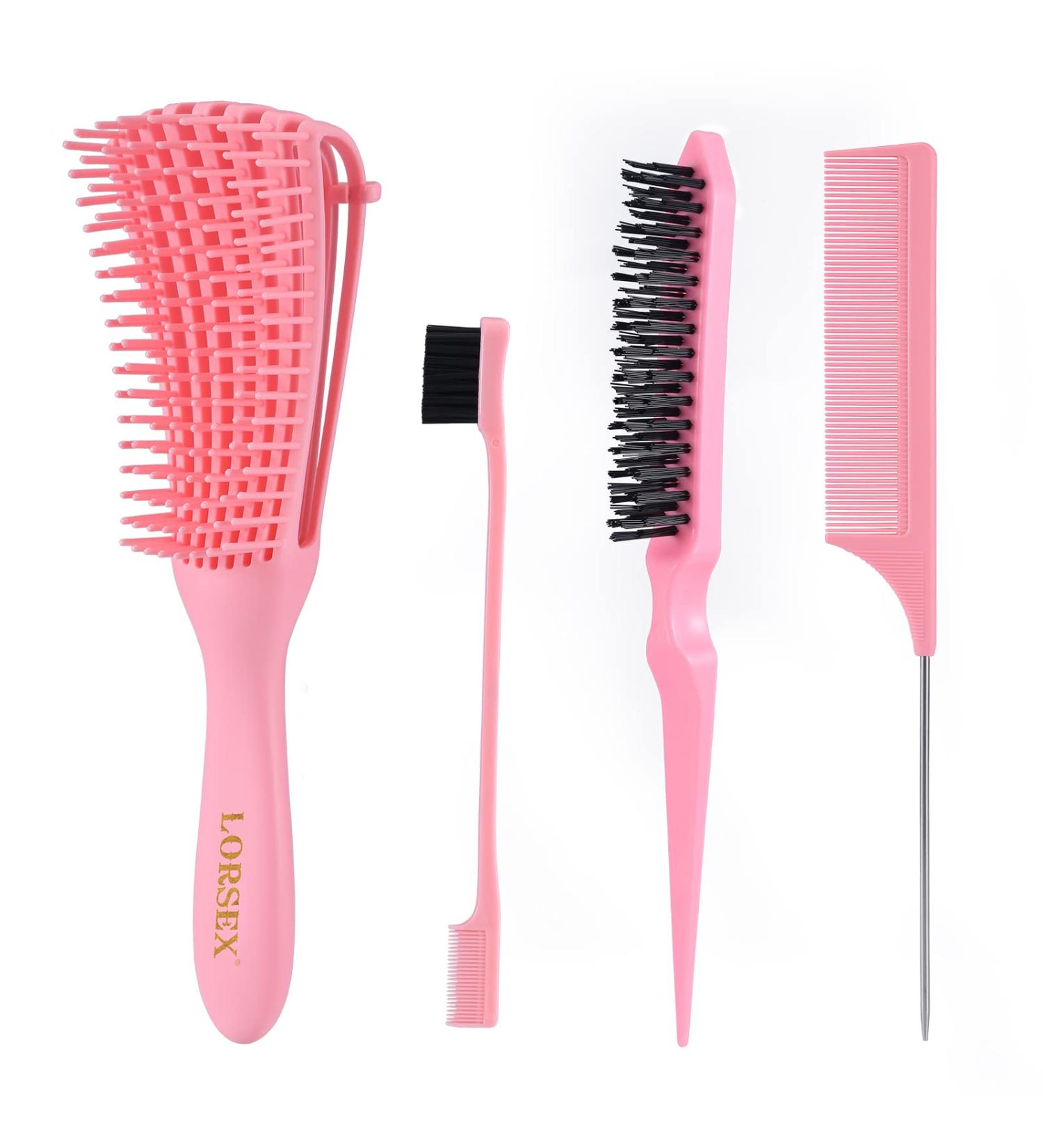 Lorsex Hairbrush Set for Natural Afro Hair | 3-Piece Toupier Brush & Double Edges Comb for Wavy & Curly Hair (Pink) - Perfect for 3A to 4C Textures - Buy Online on GoSupps.com