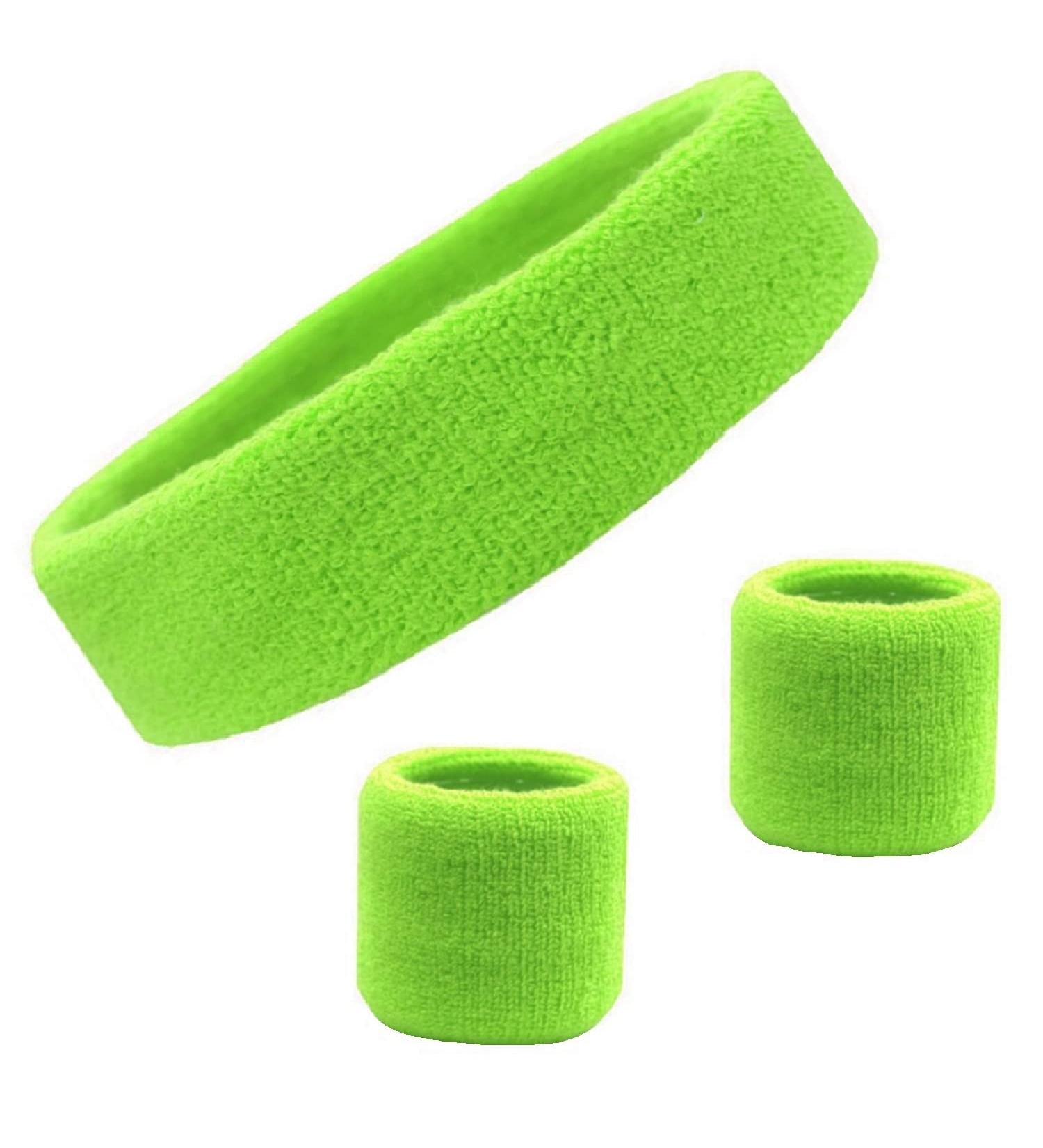 Kenz Laurenz Neon Green Sweatband Set - Moisture Wicking Headband & Wristband for Sports & Exercise - Buy Online on GoSupps.com