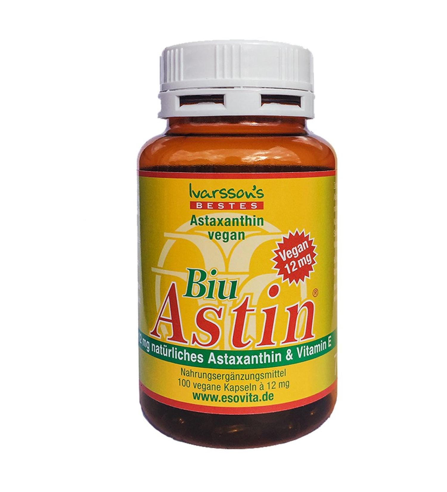 Astaxanthin I 100 capsules vegan i ivarssons biuastin i 12 mg natural astaxanthin from Hawaii i sun protection capsules with vitamin e i vegetable cell protection i natural sun protection 100 pieces (1 Pack)