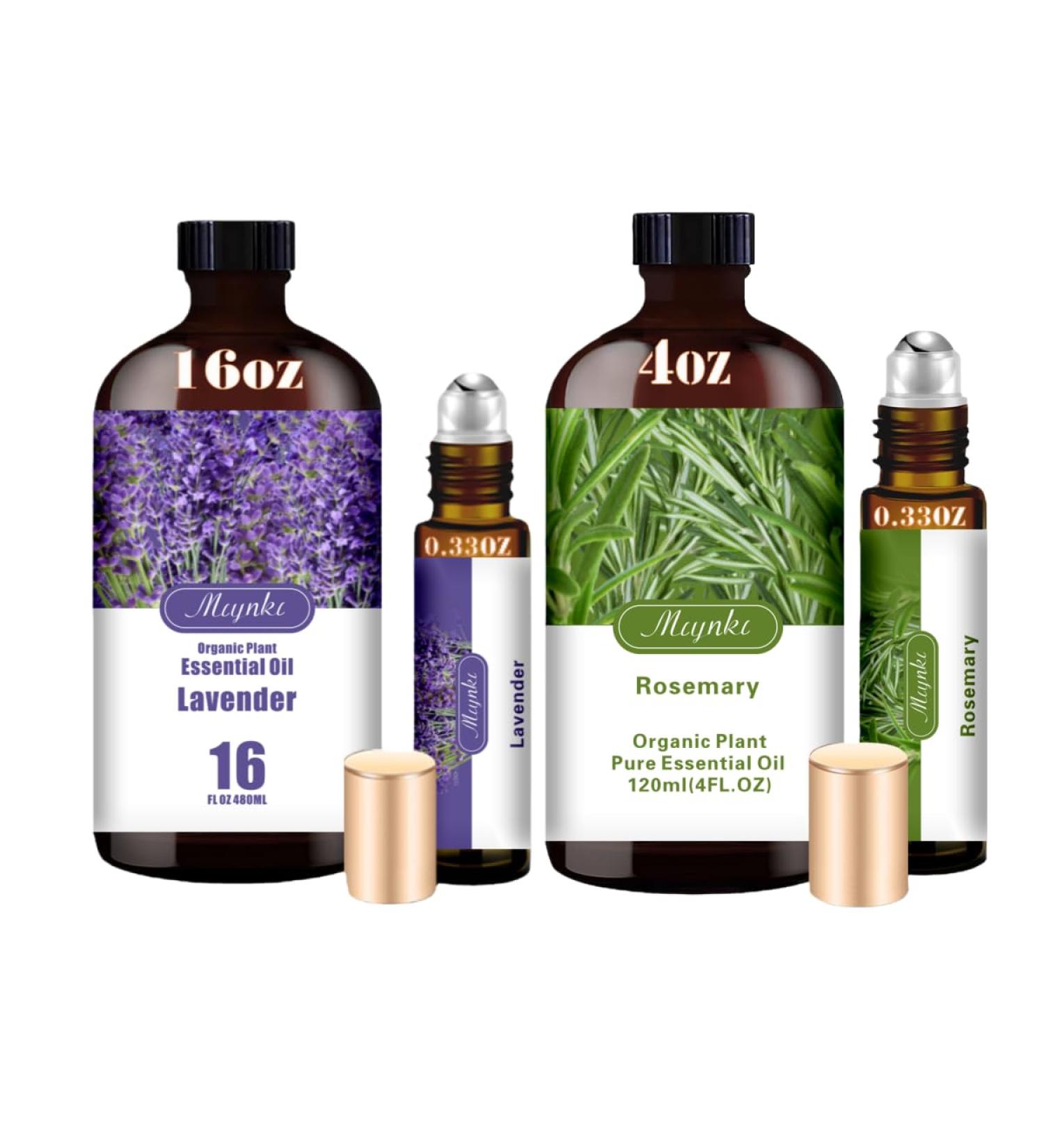 Lavender & Rosemary Essential Oils Set 16oz & 4oz Pure Natural Scent for Diffusers Aromatherapy Hair Care Candle & Soap Making Relaxing Gift for Home Bath & Massage - Buy Online on GoSupps.com