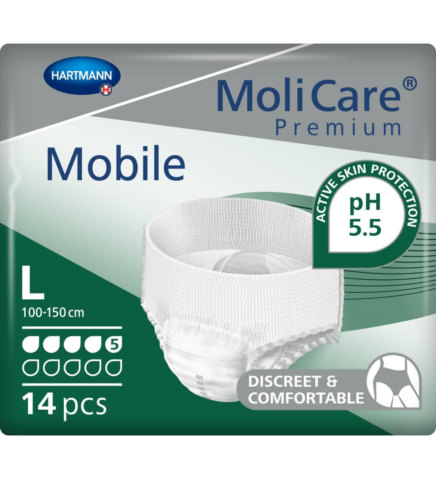 Molicare Premium Mobile Disposable Pull Up Pants for Incontinence - Size L - 14 Pieces - Discreet & Comfortable for Men & Women - 5 Drops - Buy Online on GoSupps.com