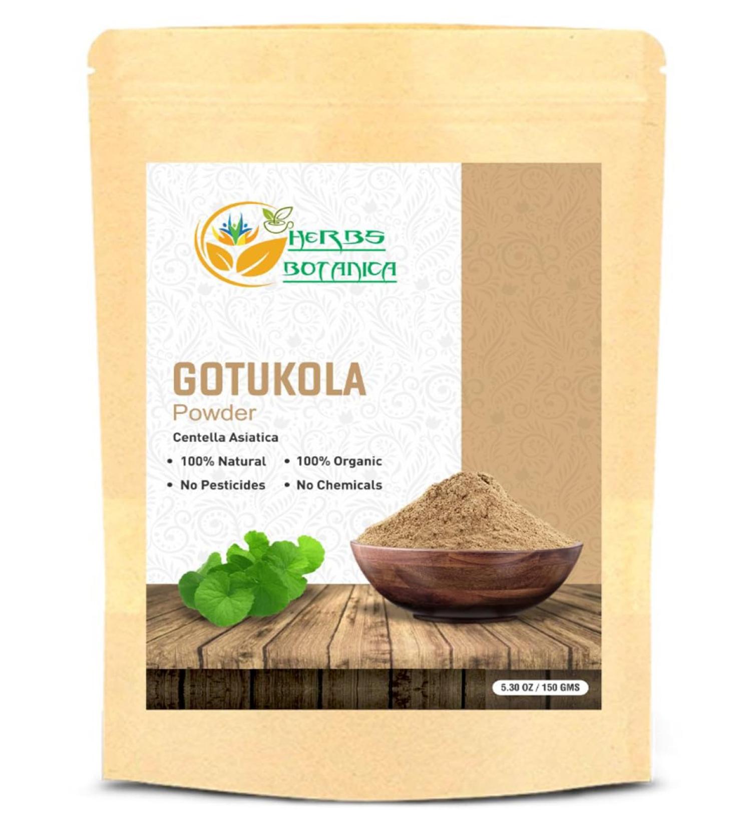 Herbs Botanica Gotu Kola Powder (Centella asiatica) 5.3 oz/150 GMS for Tea, Hair Growth & Wellness Healthy Nervous System Finely Ground Herbal Powder for DIY Beauty & Supplements