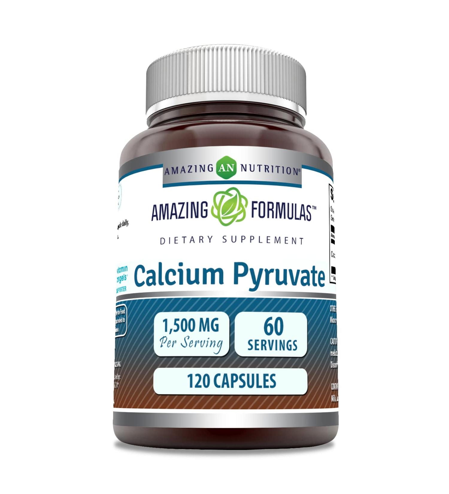 Amazing Formulas Calcium Pyruvate 1500mg 120 Capsules Supplement | Non-GMO, Gluten Free, Made in USA | 1 Pack - Buy Online on GoSupps.com