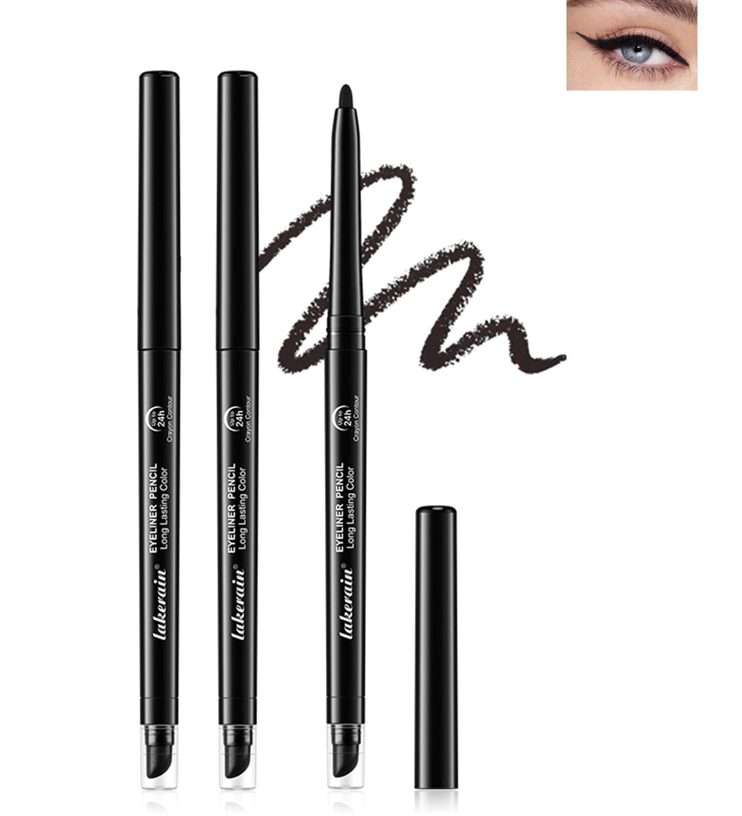 Black Waterproof Eyeliner Pencil 2Pcs Smudge Proof Long Lasting Gel Eyeliner Creamy Smooth Waterline Eyeliner Highly Pigmented Micro-Fine Retractable Eyeliner with Built-In Sharpener & Smudger-01 01 Black - Buy Online on GoSupps.com