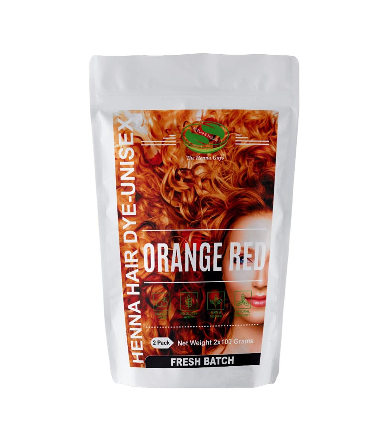 Henna Hair & Beard Dye - 100% Natural & Chemical Free - The Henna Guys (1 Pack Red/Orange) 198.45 g (Pack of 1) Red / Orange
