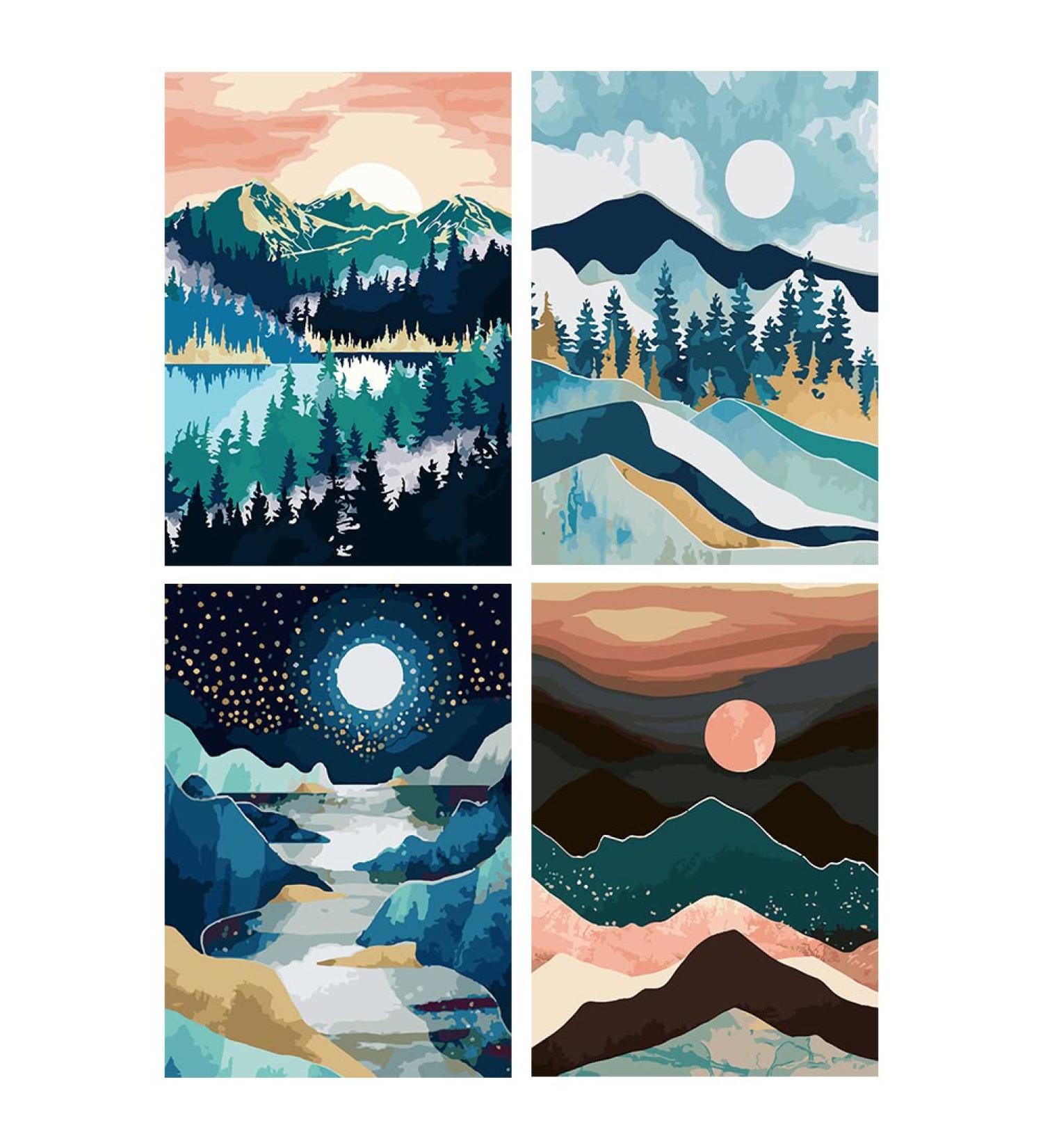 Paint by Numbers Kit for Adults and Kids - DIY Landscape Oil Painting Set (4 Pack 12x16 in) - Mountain Landscape Theme - Home Wall Decor - Acrylic Paints Included - Buy Online on GoSupps.com