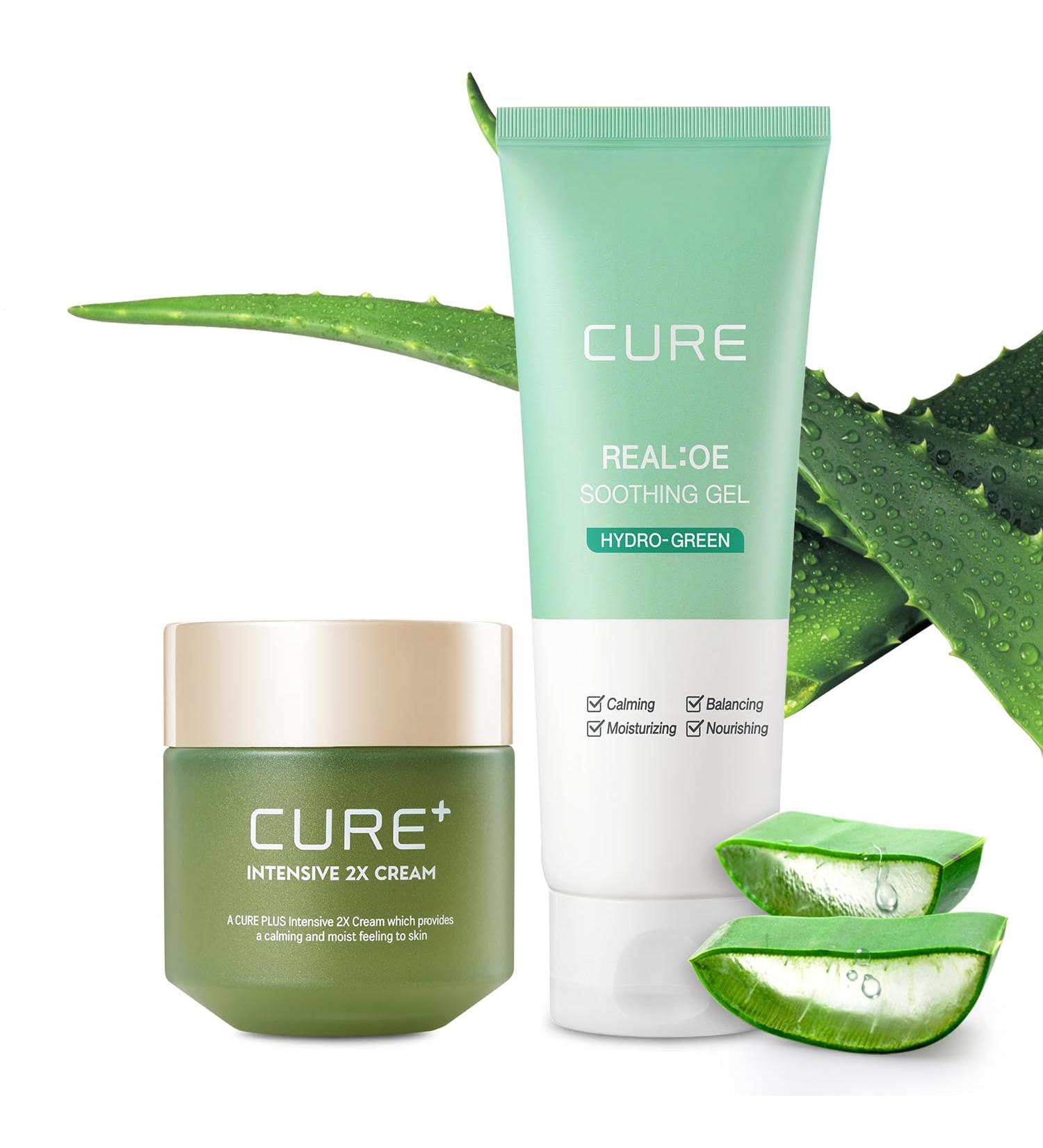 Kim Jeong Moon Aloe Cure Intensive 2X Cream Soothing Moisturizer for Dry Skin Bundle with Aloe Vera Soothing Gel Korean Skincare Duo - Buy Online on GoSupps.com