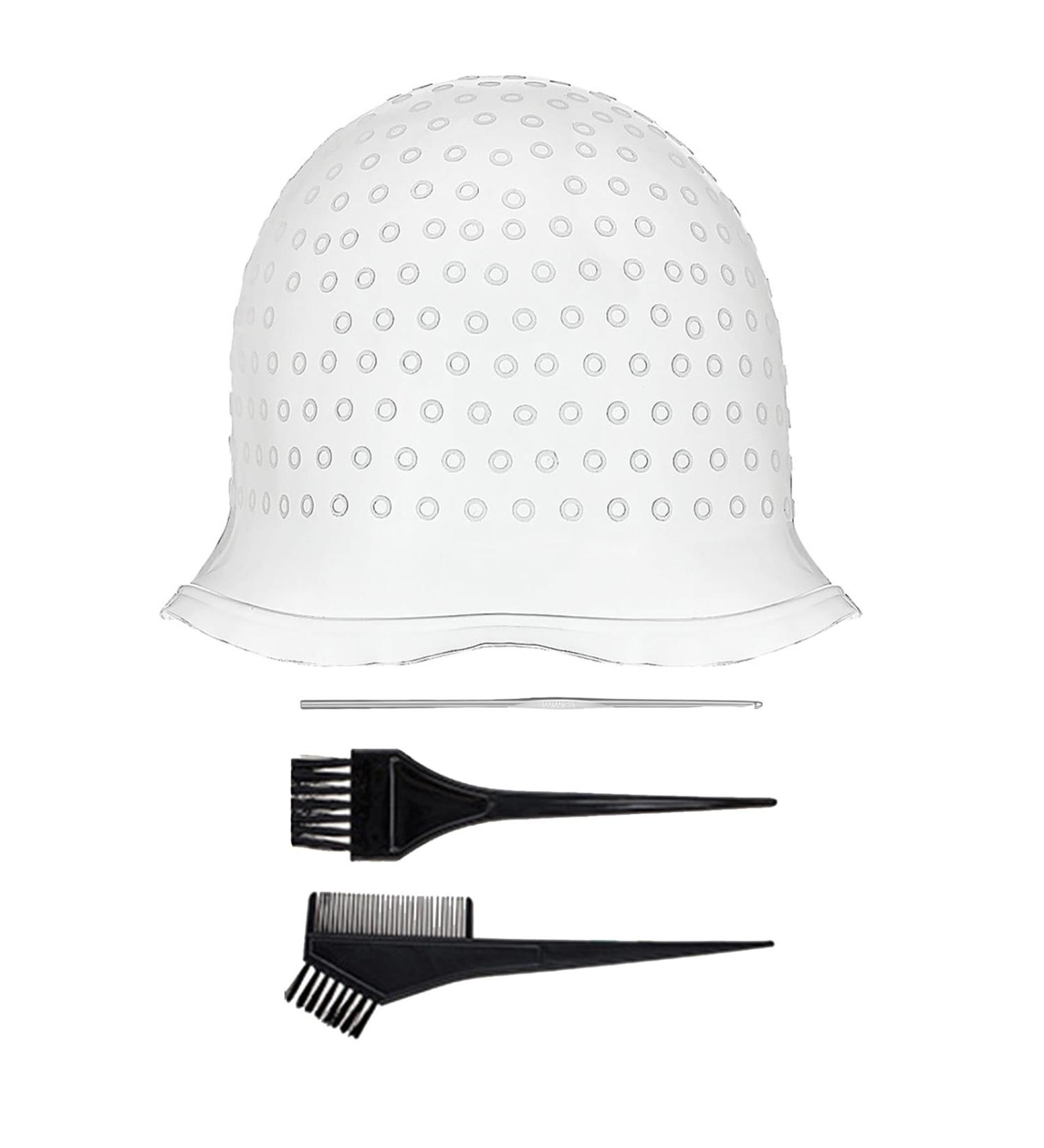 CLKE Highlighted Dyeing Artifact Silicone White Head Cover Kit Professional Hair Highlighting Set with Needle Caps and Brushes Hair Dyeing and Highlighting Tools for Women Men (White) - Buy Online on GoSupps.com