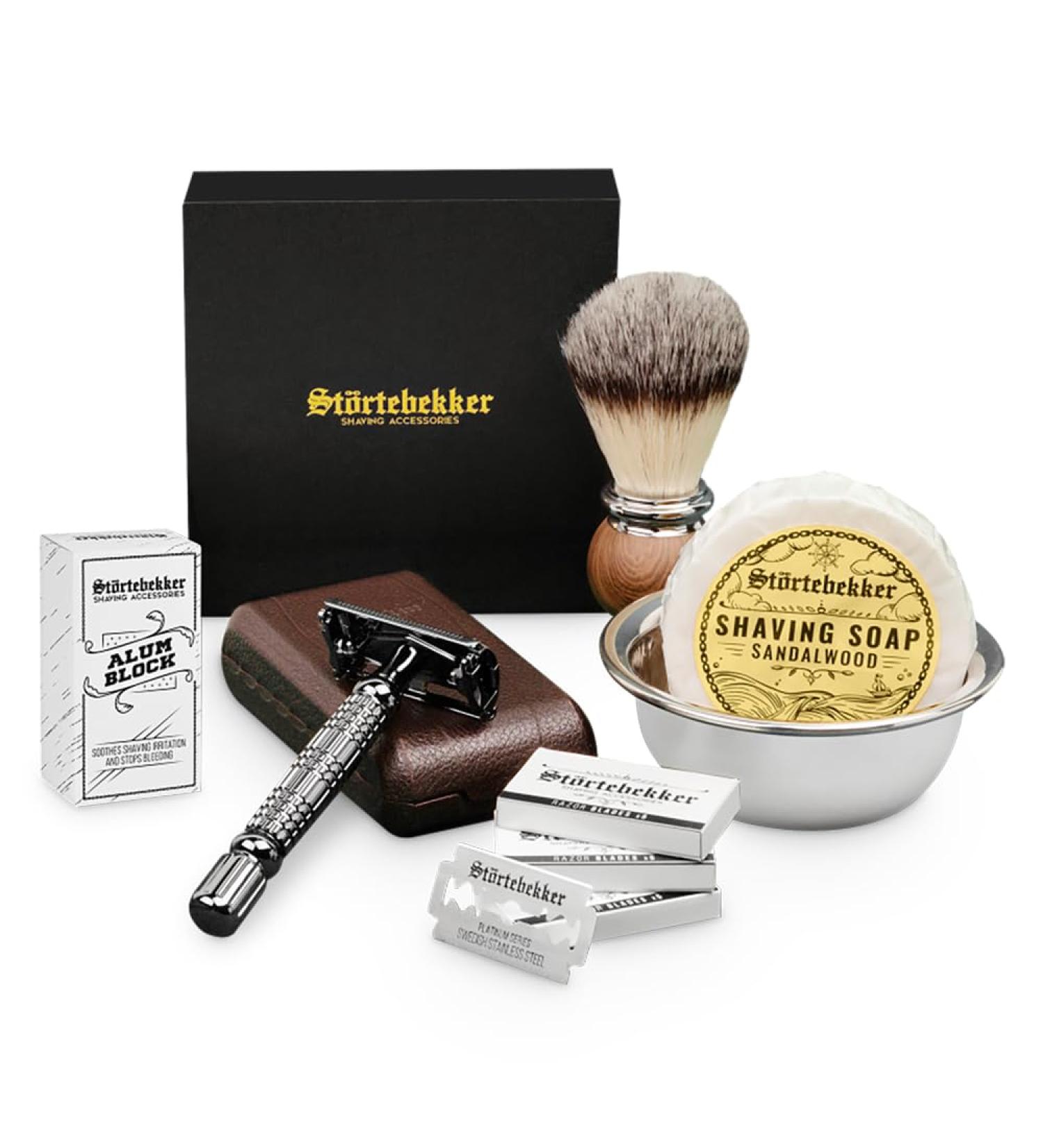 St rtebekker Premium Razor Hobel Set for Men | Handmade Leather Case Shaving Brush Bowl & Blades - Ultimate Shaving & Beard Care Set - Buy Online on GoSupps.com