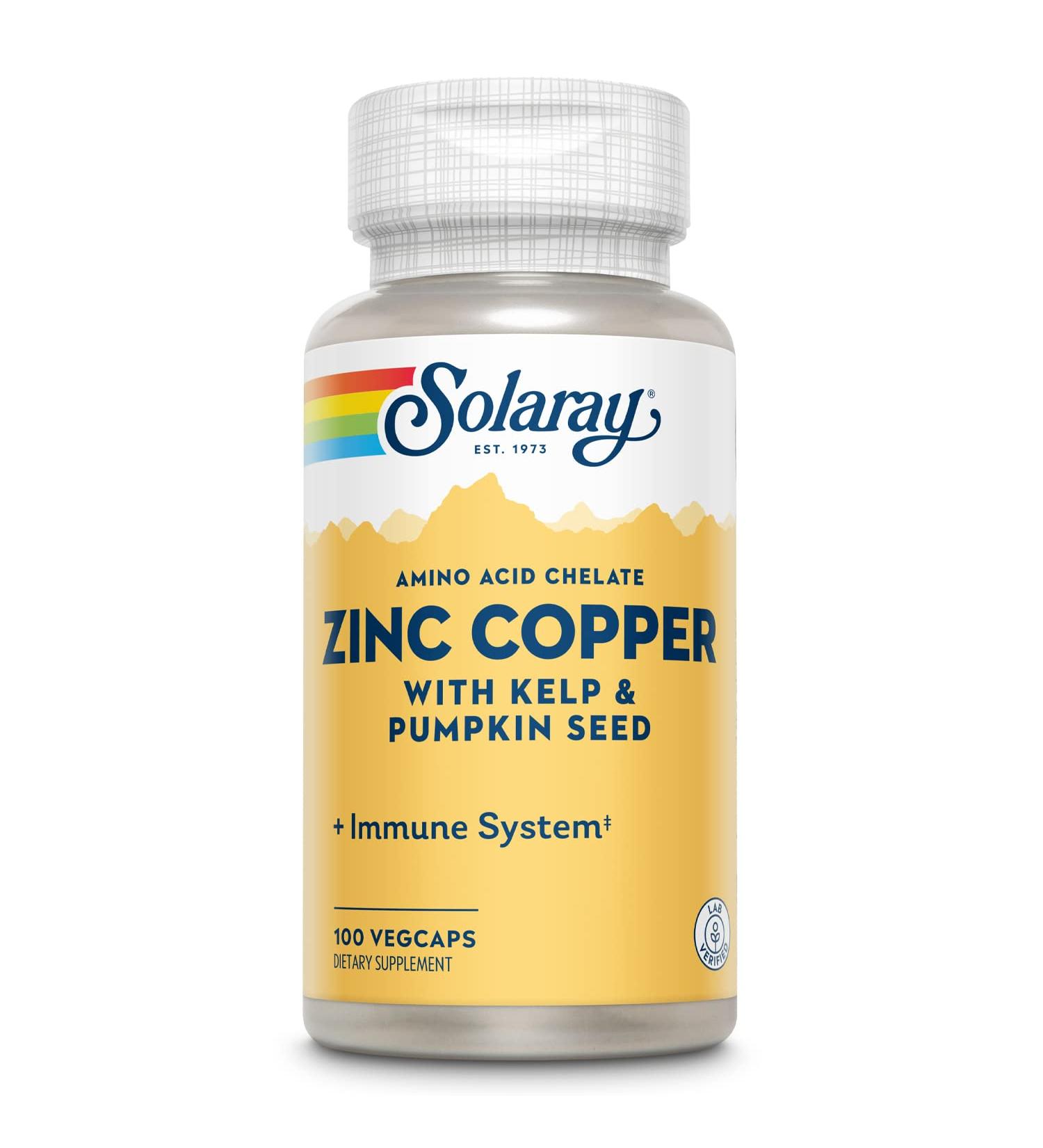 Solaray Zinc + Copper Amino Acid Chelate Vcapsules 100 Count - Unflavored (Pack of 1) - Buy Online on GoSupps.com