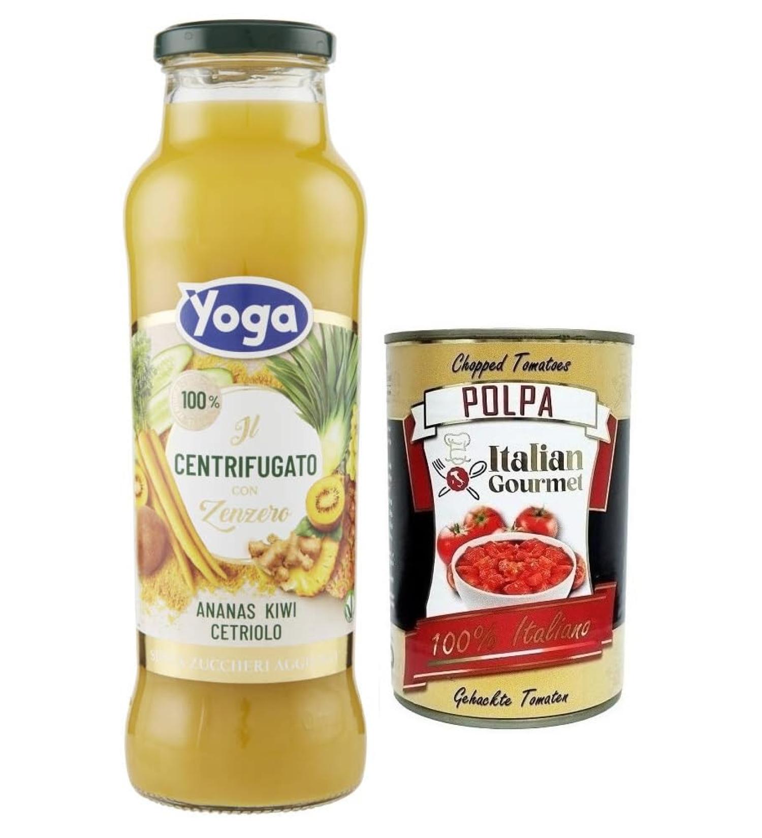  Italian Gourmet E.R. Yoga Centrifugato with Ginger Fruit concentrate with ginger pineapple kiwi and cucumber fruit juice without added sugar glass bottle 680 ml + Italian Gourmet Tomato Pulp - Buy Online on GoSupps.com