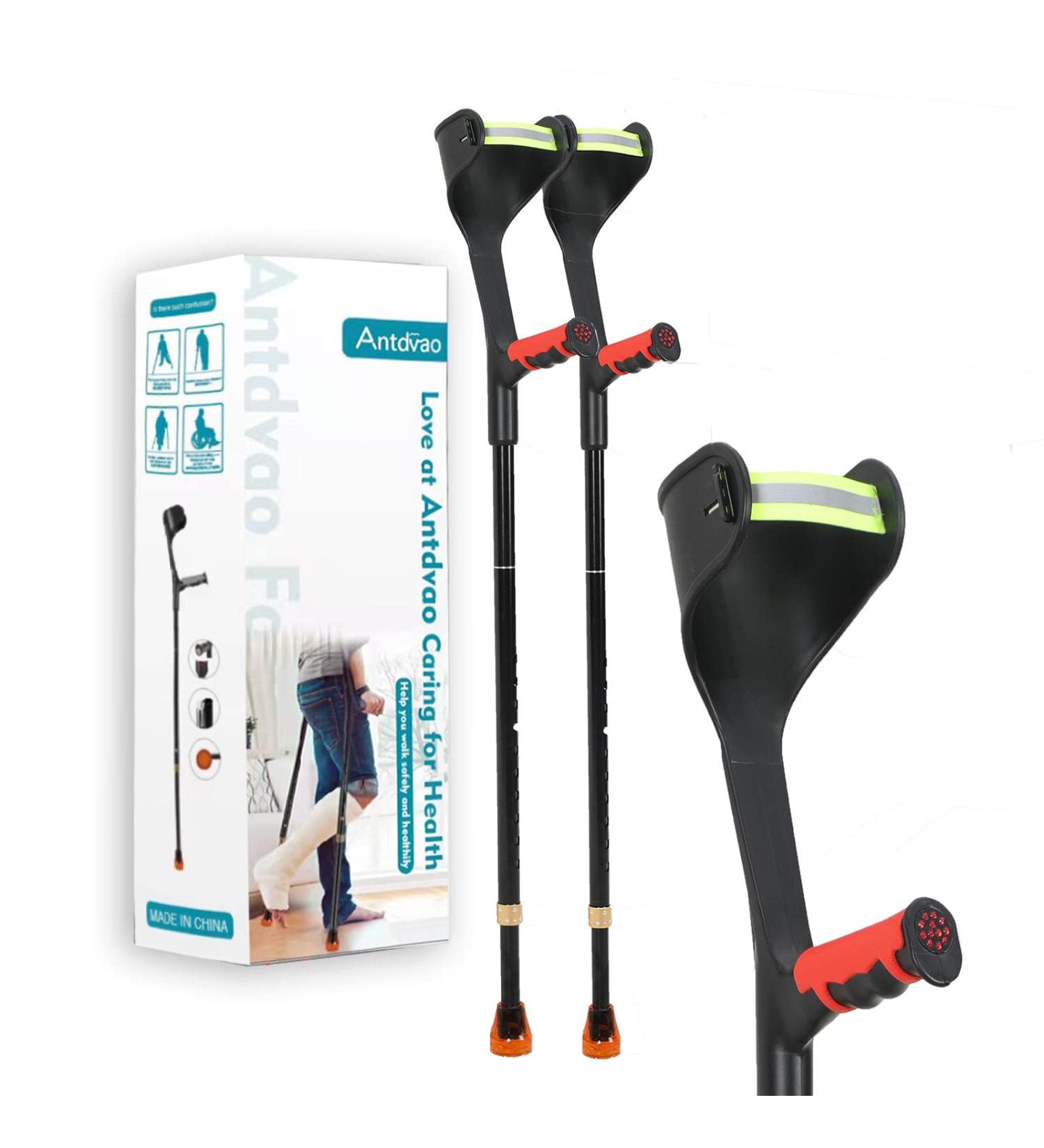 Antdvao Folding Forearm Crutches Pair - Lightweight & Adjustable with Rubber Handles - Non-Slip & Comfortable Grip - Heavy Duty Support (Red) - Buy Online on GoSupps.com