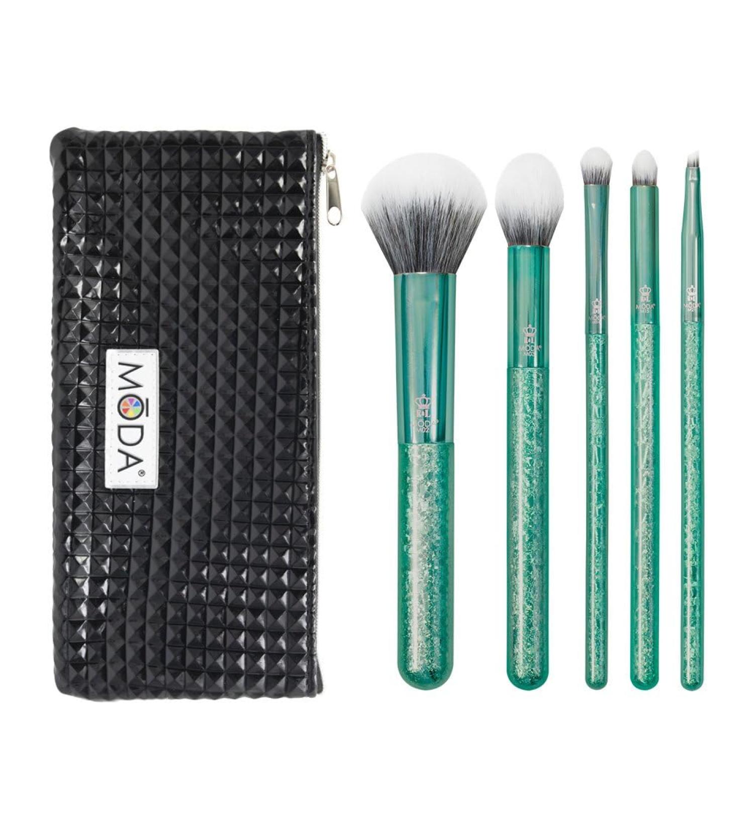 MODA Royal & Langnickel 6pc Makeup Brush Set - Full Size Includes Powder Contour & Eye Brushes Emerald Pouch International Shipping - Buy Online on GoSupps.com