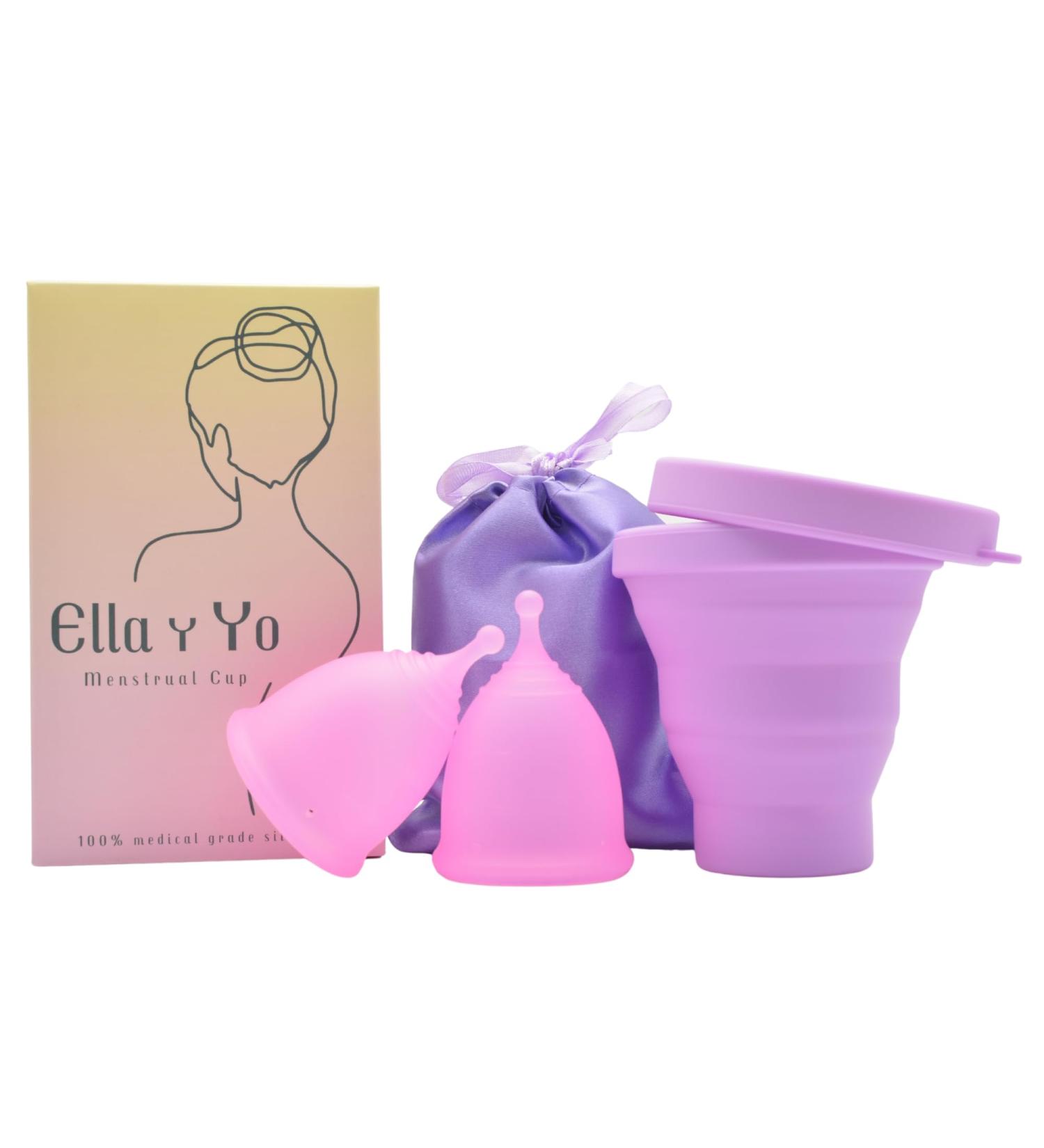 Ella y Yo Menstrual Cups - 2 Sizes L Sterilizer & Cotton Bag | 100% Soft Medical Silicone Washable & Reusable - Buy Online on GoSupps.com