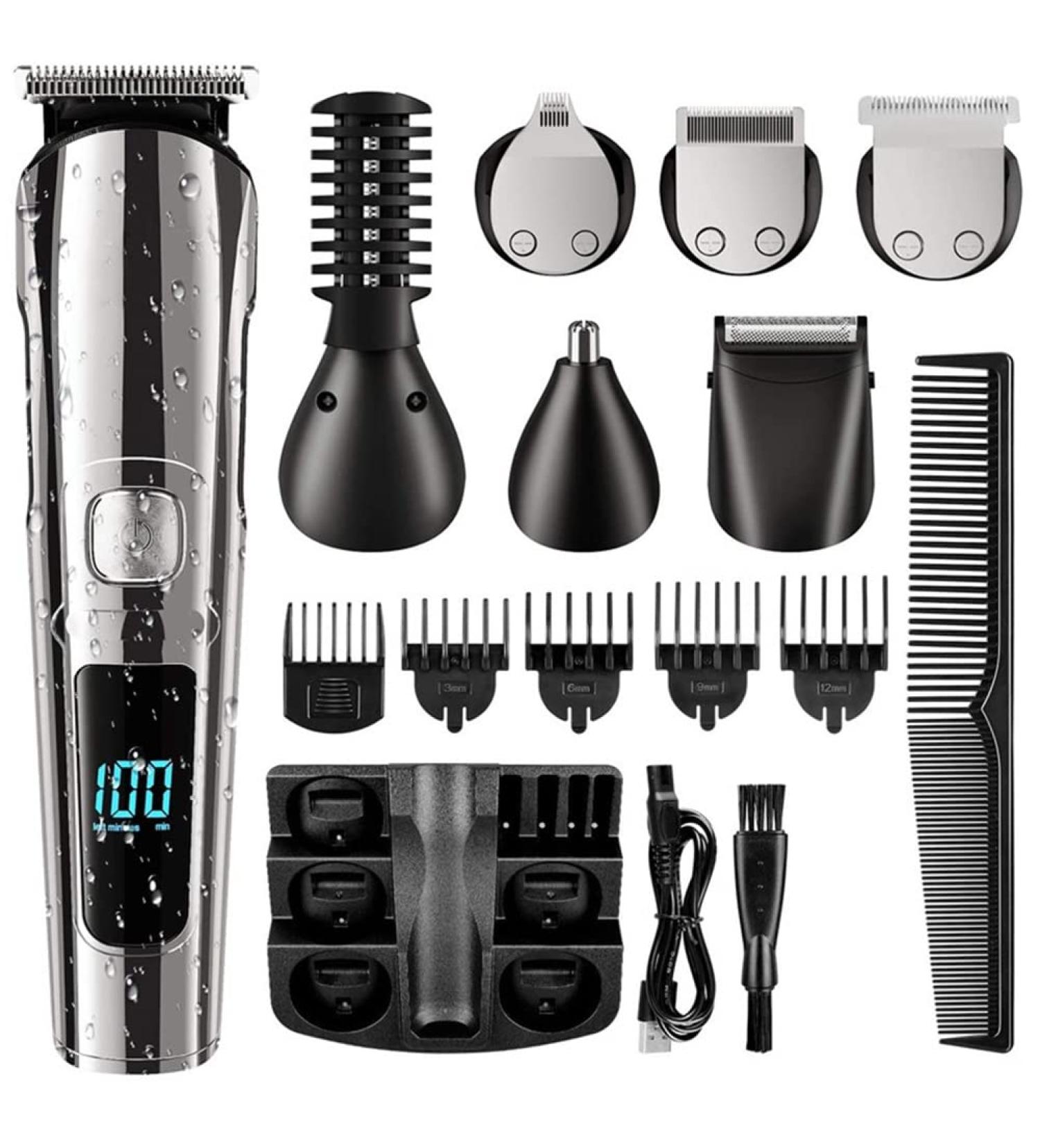 FYOBOT Men's Beard Trimmer Cordless Hair Clipper Waterproof Body Nose Ear Cutting Shaver USB Rechargeable LED Display - Buy Online on GoSupps.com