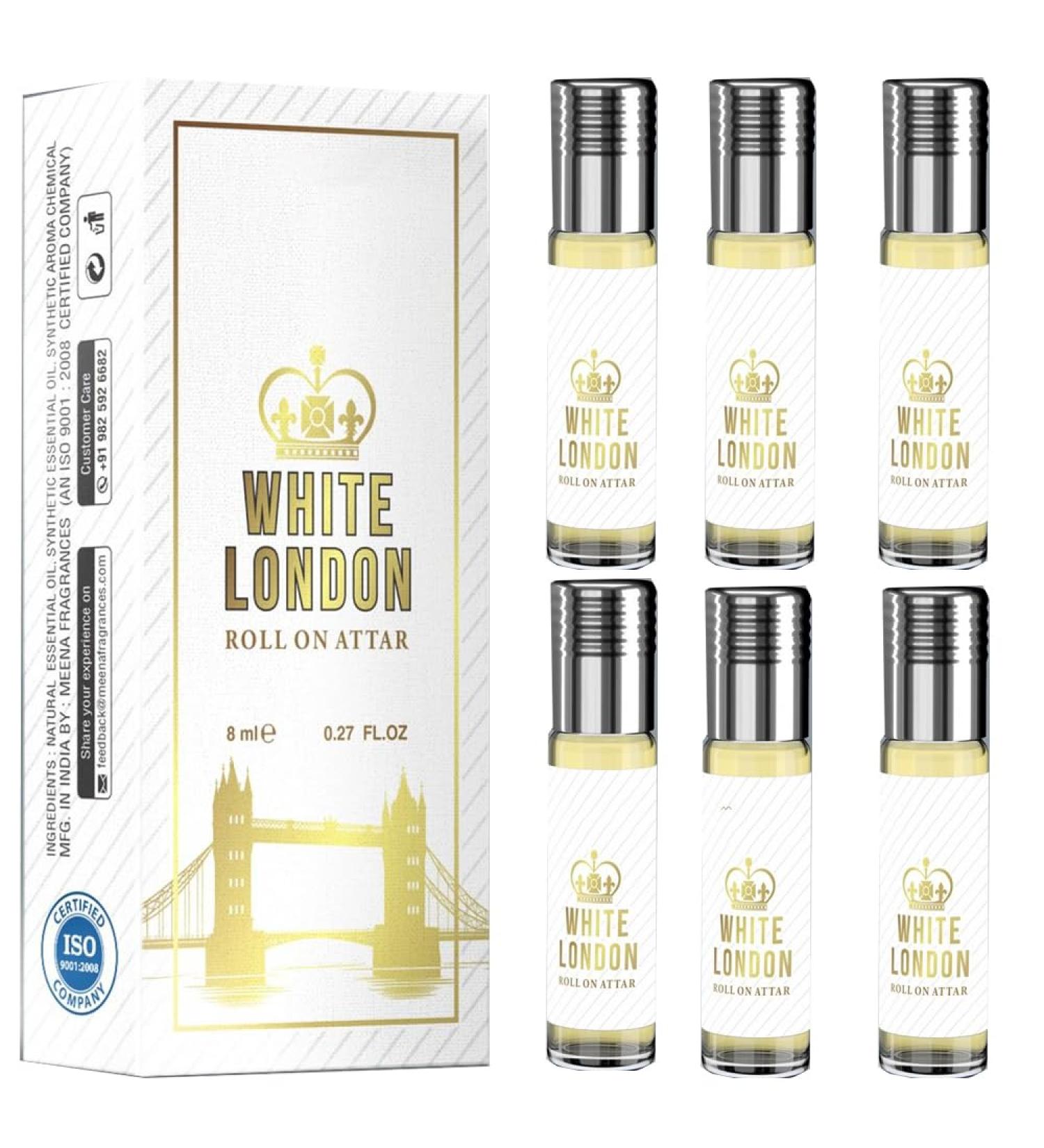 BlueQueen White London Roll On Perfume The Original Pheromone Infused Essential Oil Perfume Cologne - Unisex For Men and Women - 8Ml Pack of 6 - Buy Online on GoSupps.com