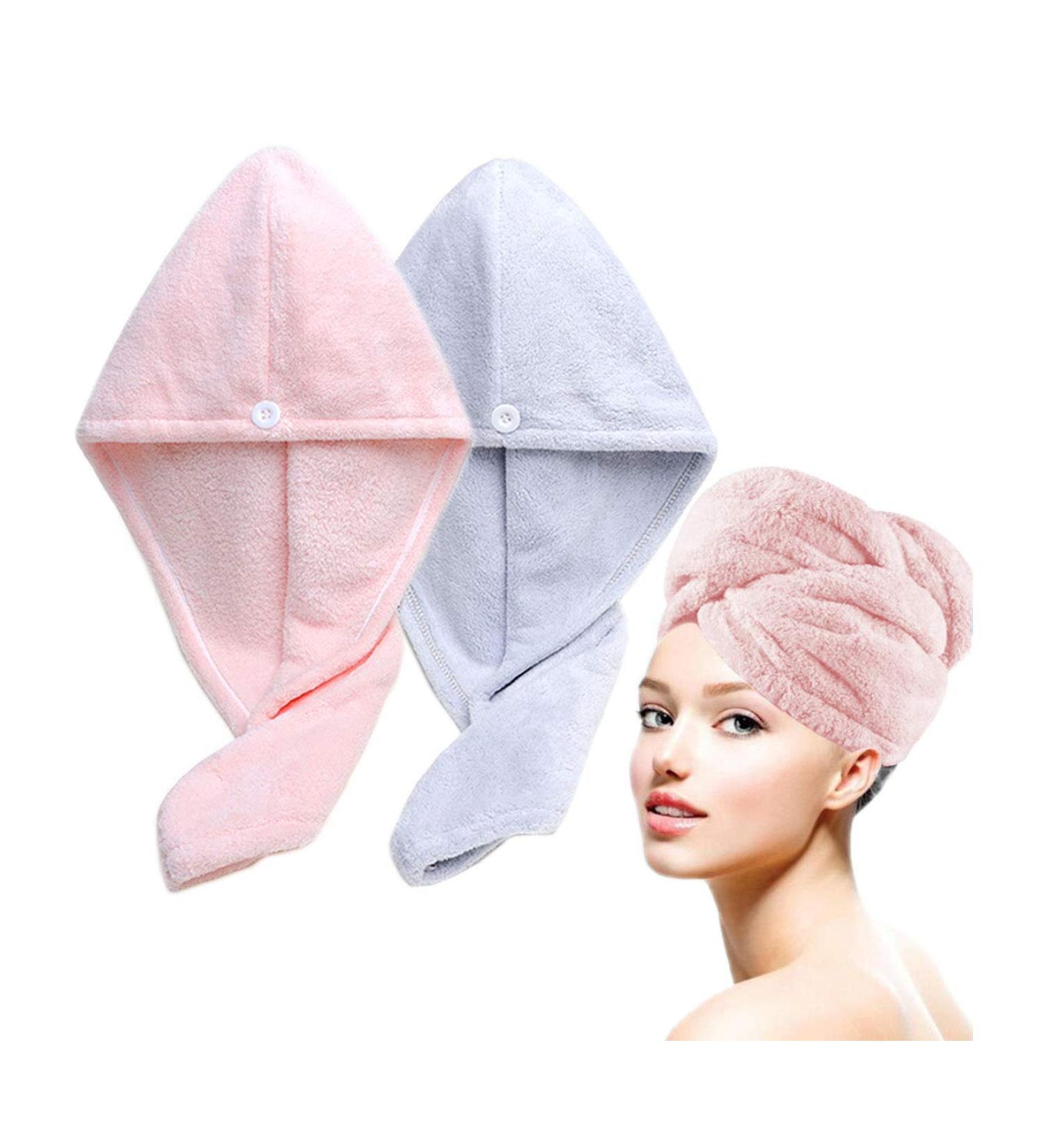 Shop Lumimi 2 Set Microfiber Haarurban Head Towels - Extra Absorbent Fast-Drying Fluffy with Button Clasp | Light Pink & Light Blue | International Shipping Available - Buy Online on GoSupps.com