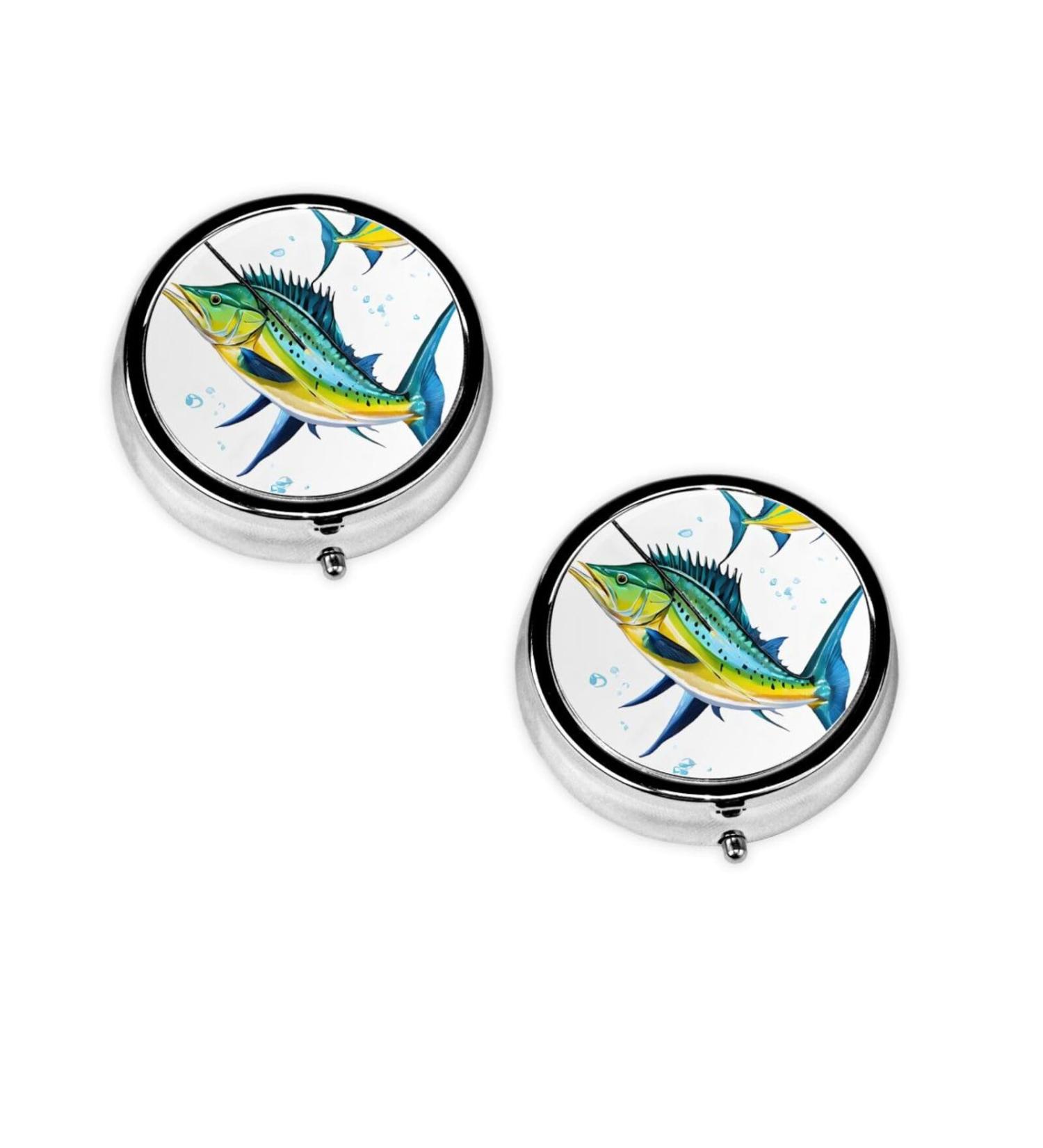Buy Round Pill Box - 3 Compartment Fish Art Design | Portable Travel Medicine Organizer | Mini Decorative Pill Case for Vitamins - Buy Online on GoSupps.com