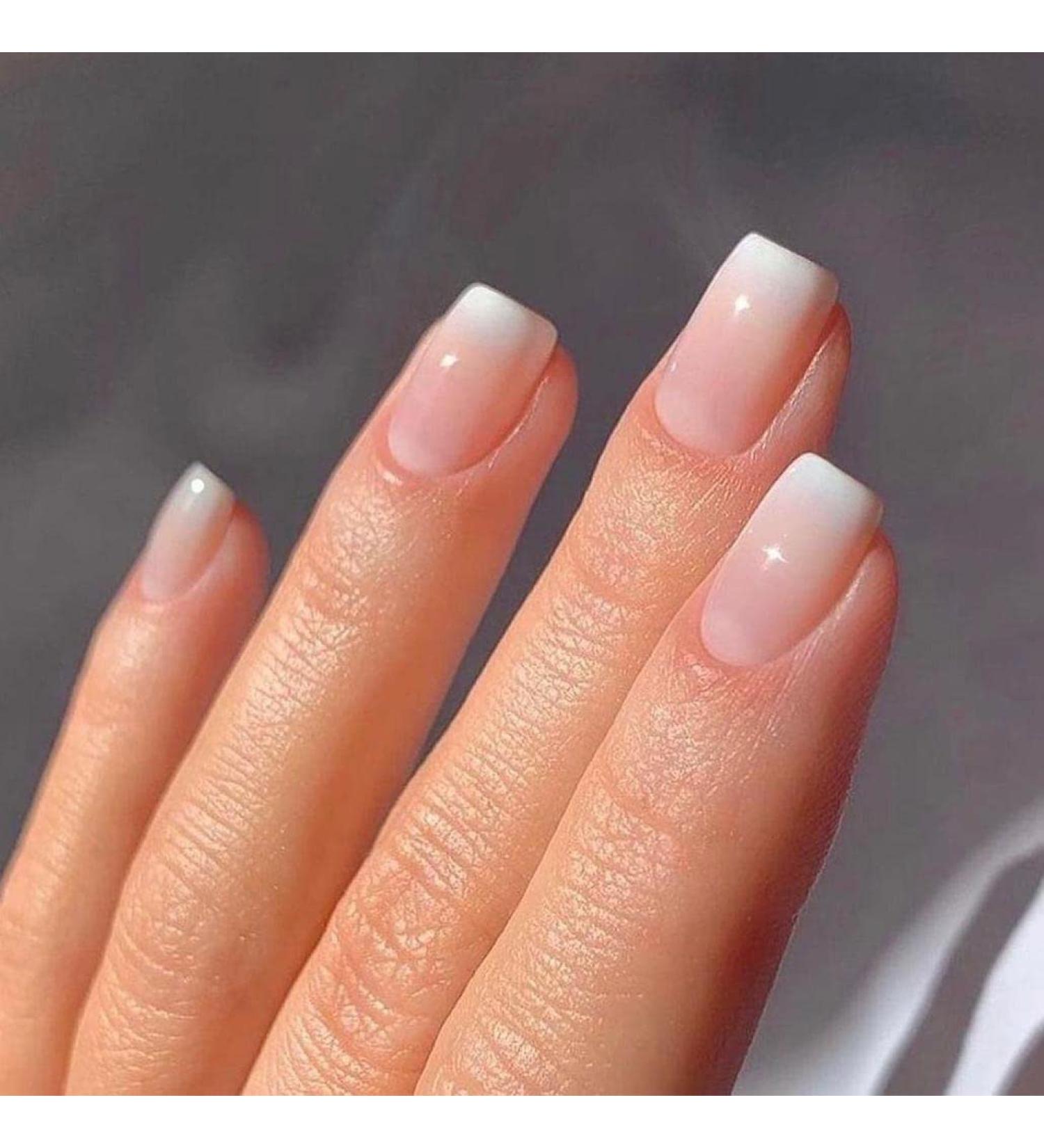 Foccna Nude Gradient Press on Fake Nails - 24pcs Square Glossy Short False Nails for Nail Art Manicure - Buy Online on GoSupps.com