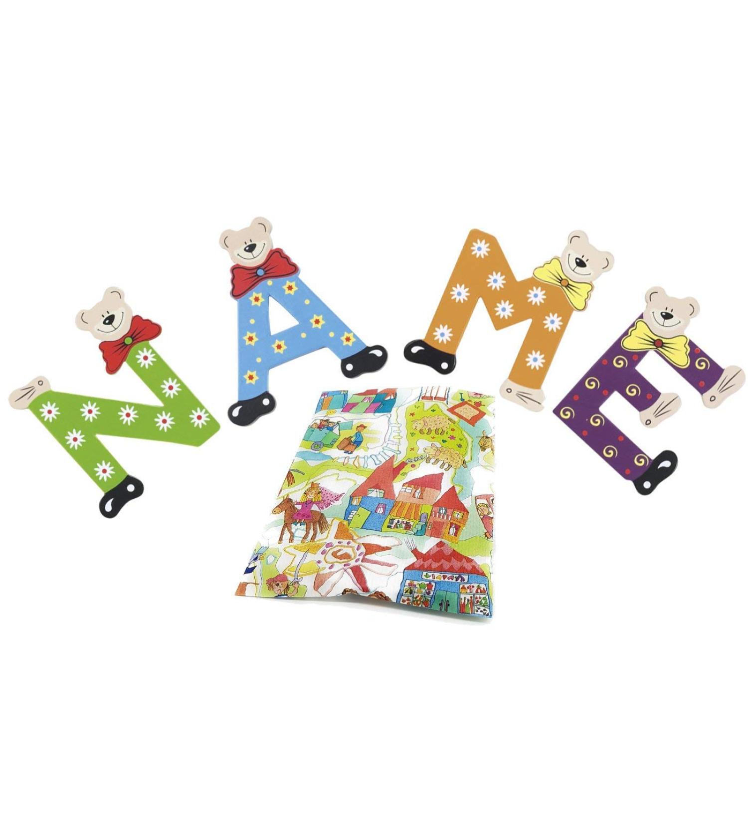 Playshoes Wooden Letters Bear Set - Custom Name Door Decor with Gift Packaging & Adhesive Dots (Set of 6) - Buy Online on GoSupps.com