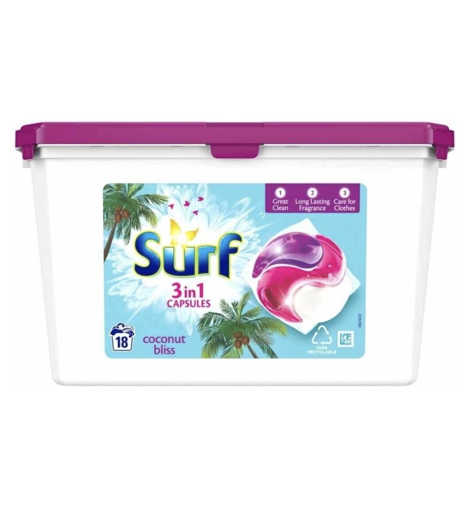 Surf Washing Capsules Coconut Bliss 3 in 1 Capsules 18 washes - Buy Online on GoSupps.com