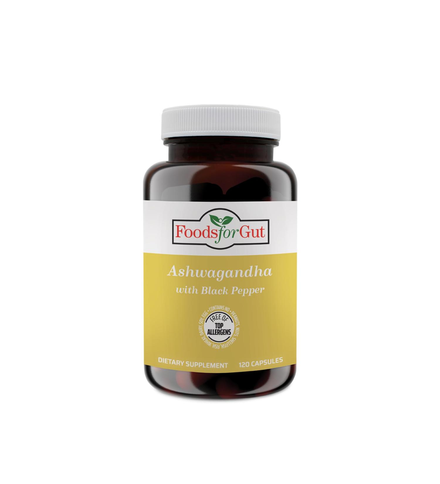Foods For Gut Ashwagandha | 1300 mg Per Serving 120 Capsules | Organic | Free of Top Allergens | Immune Support | Stress Relief | Energy & Mood Support - Buy Online on GoSupps.com