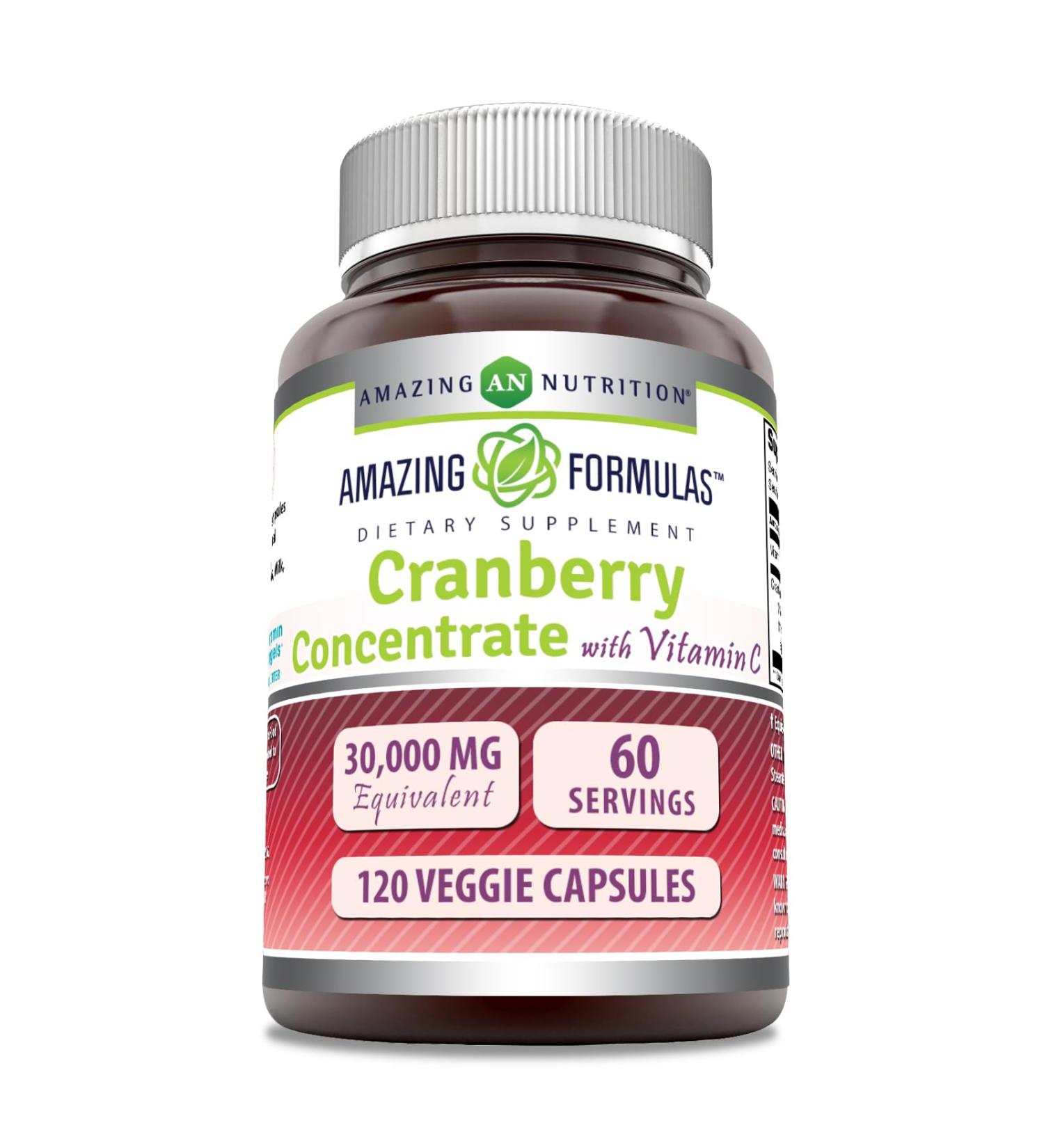 Amazing Formulas Cranberry Concentrate 30 000 mg with Vitamin C Supplement | Veggie Capsules | Super Strength | Non-GMO | Gluten Free | Made in USA (1 Pack 120 Count) 120 Count 1 Count (Pack of 1)