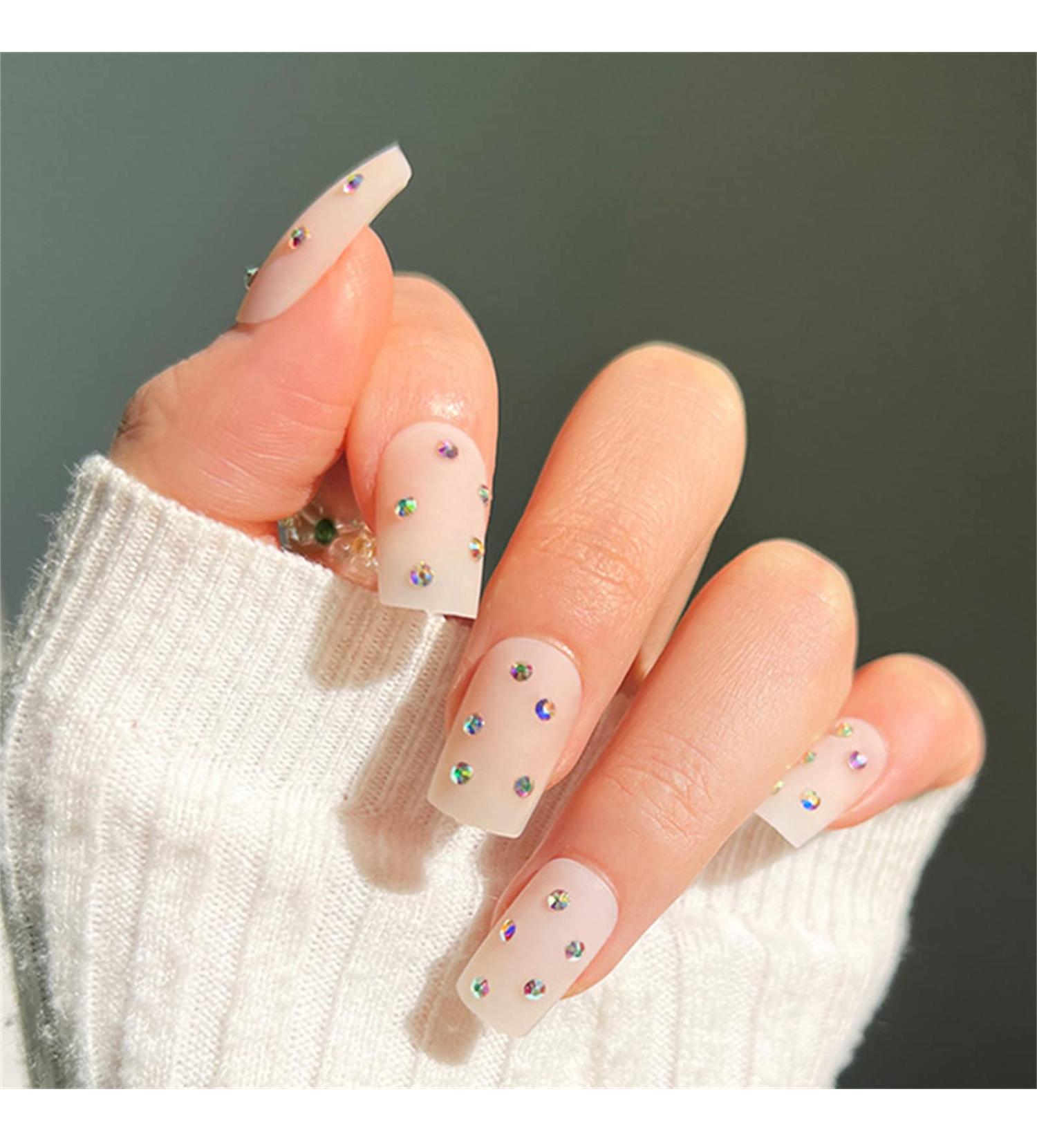 Square False Nails Medium Full Cover French Colorful Rhinestones Press on Nails 24 Pieces Nail Art Tips for Nail Salons and Women DIY Nail Art - Buy Online on GoSupps.com